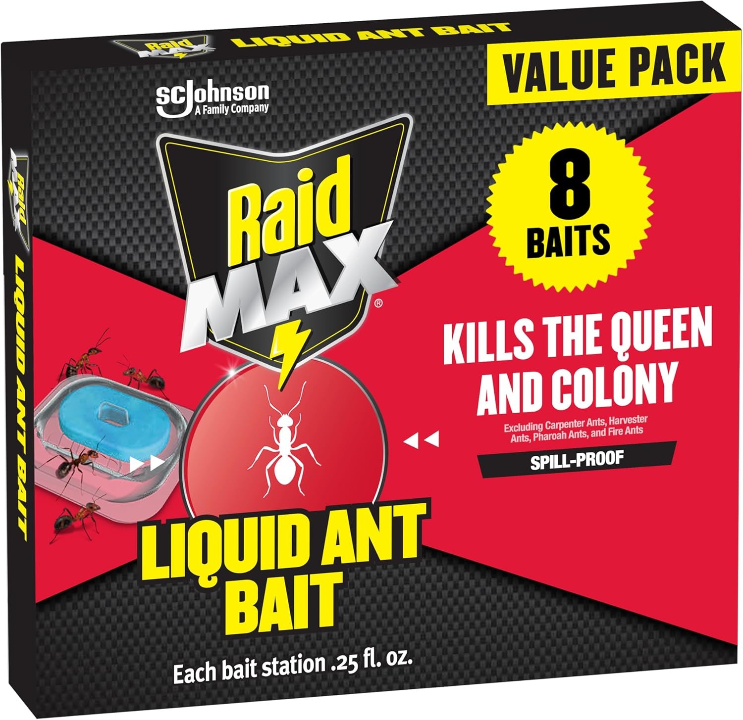 Raid Max Liquid Ant Bait Kills Ants Where They Breed Indoor and Outdoor 8 Baits