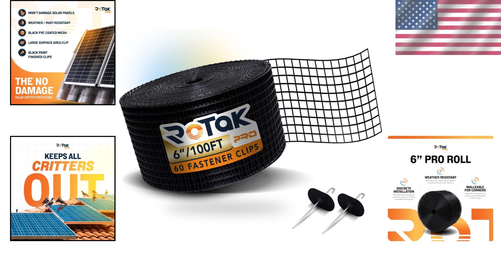 6in x 100ft Durable Solar Panel Critter Guard with 60 Fastener Clips Included