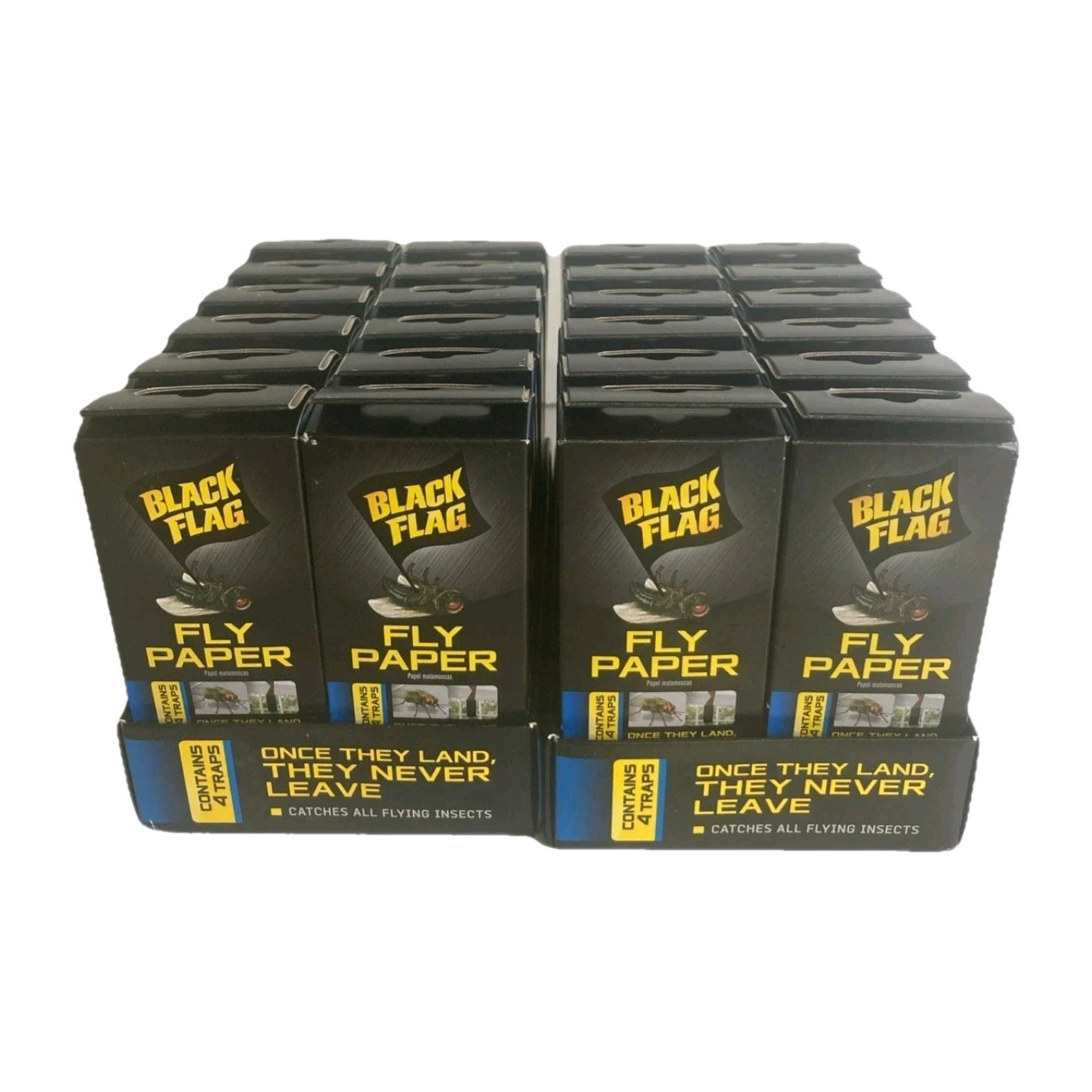 24 Packs Black Flag Fly Paper Insect Trap Catches All Flying Insects 4 Traps Per