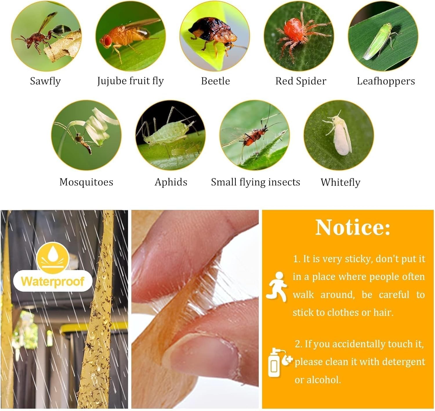 60 Pack Sticky Fly Strips Hanging Ribbon Paper Traps Indoor Outdoor Gnat Catcher