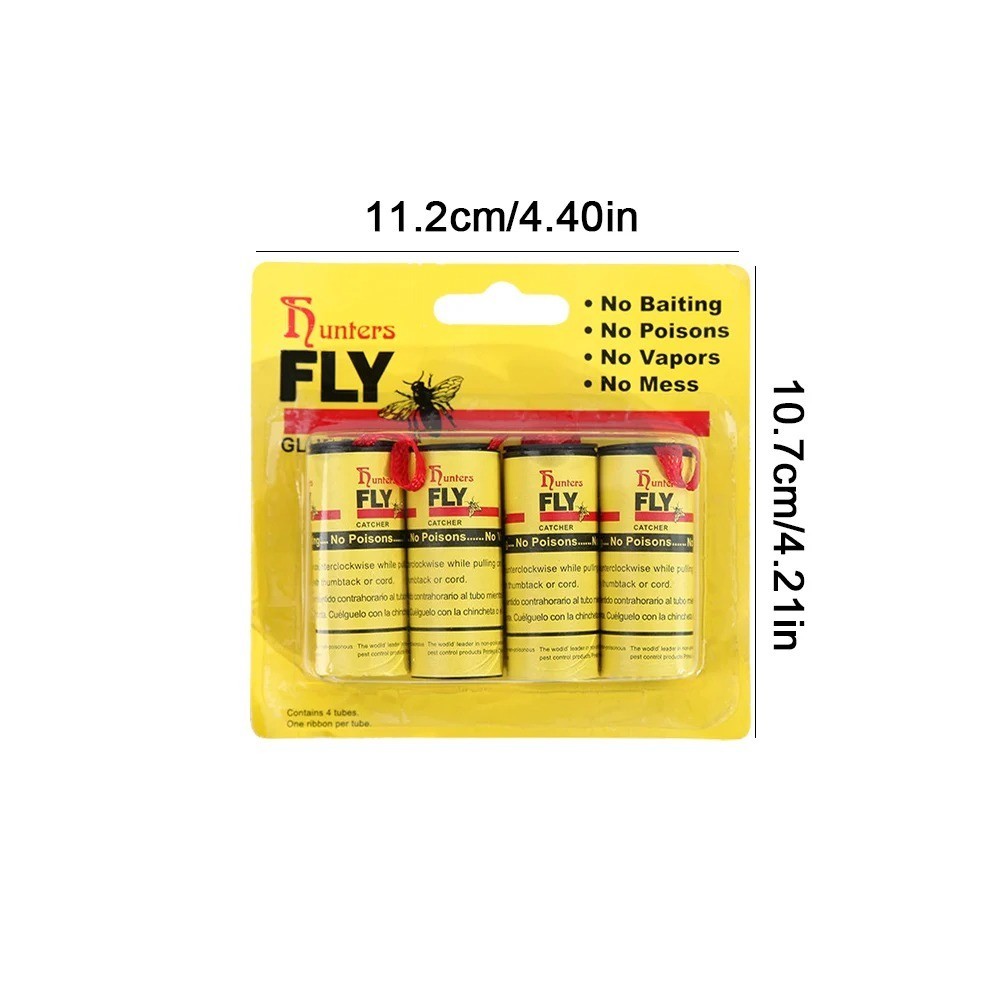 4 Rolls Insect Bug Fly Glue Paper Catcher Sticky Flies Trap Ribbon Tape Strip