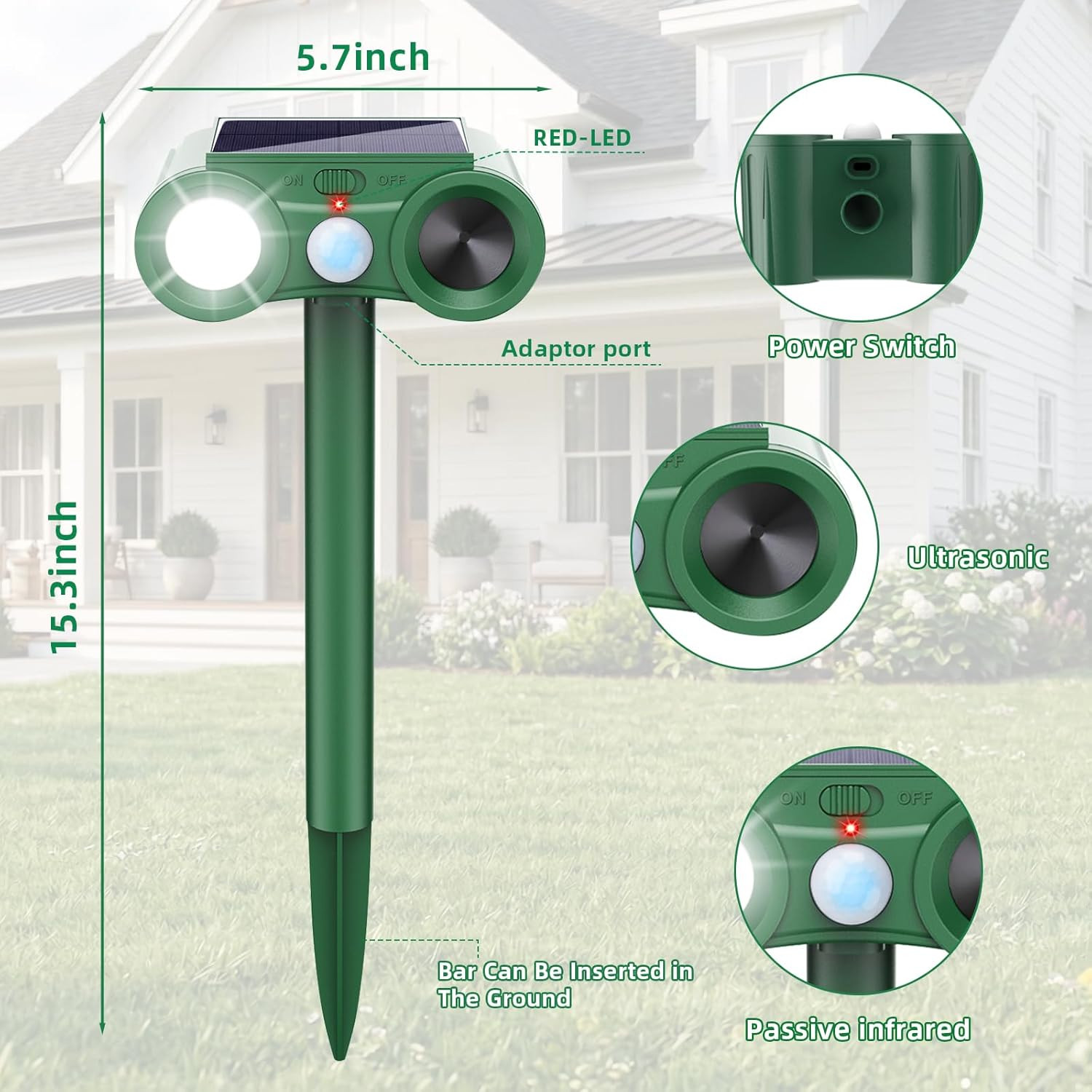 2026 Solar Ultrasonic Animal Repellent Outdoor 4 Pack Deer Squirrel Deterrent wi