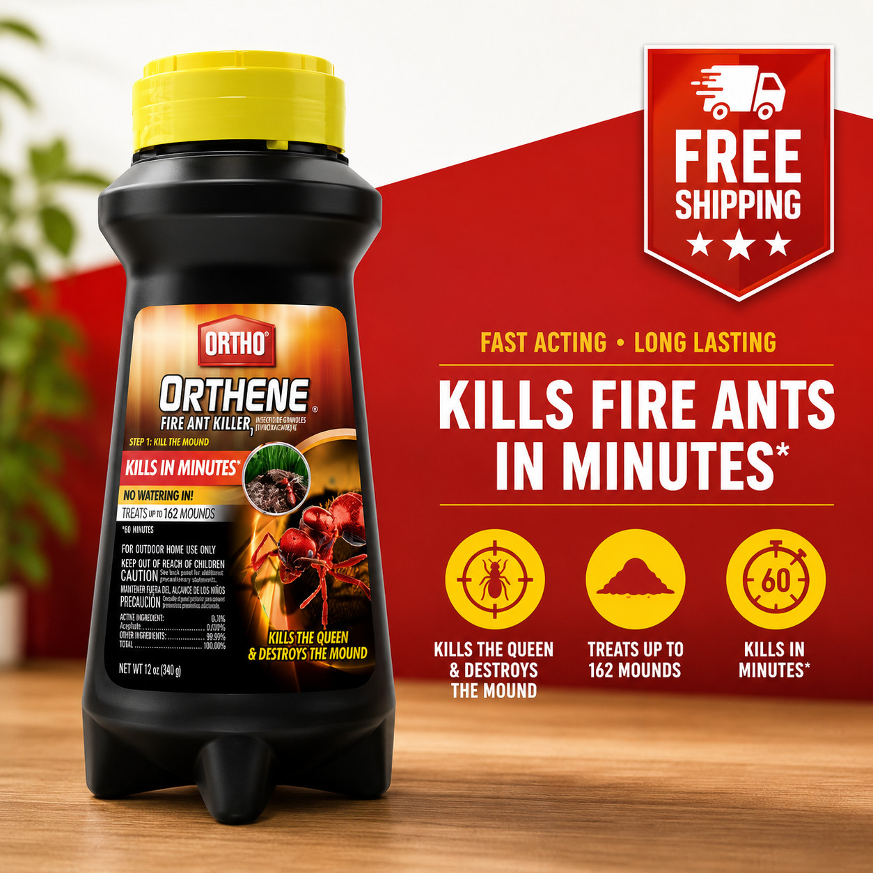 Ortho Orthene Fire Ant Killer1, Kills Queen, Destroys up to 162 Mounds, 12 oz.