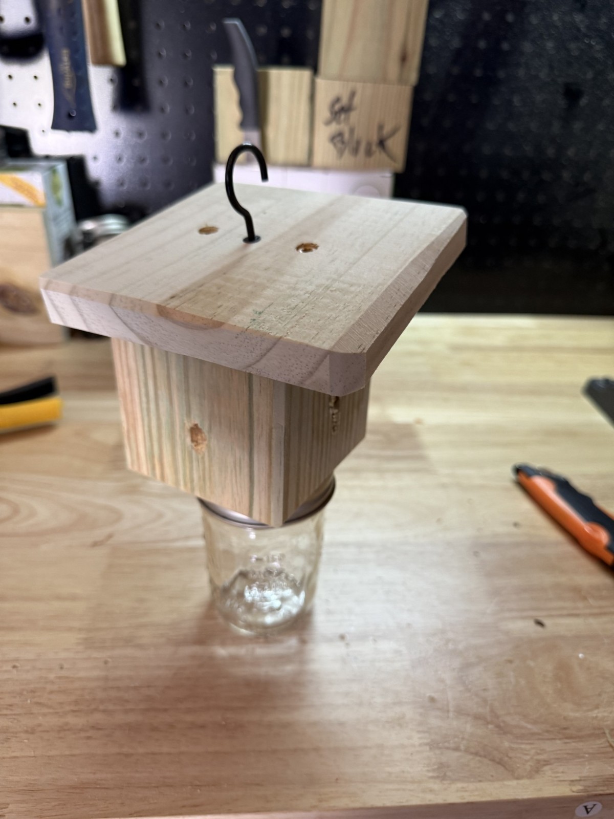 Handmade Soft Pine Carpenter Bee Trap w/ Jar & Hook – Works Great!