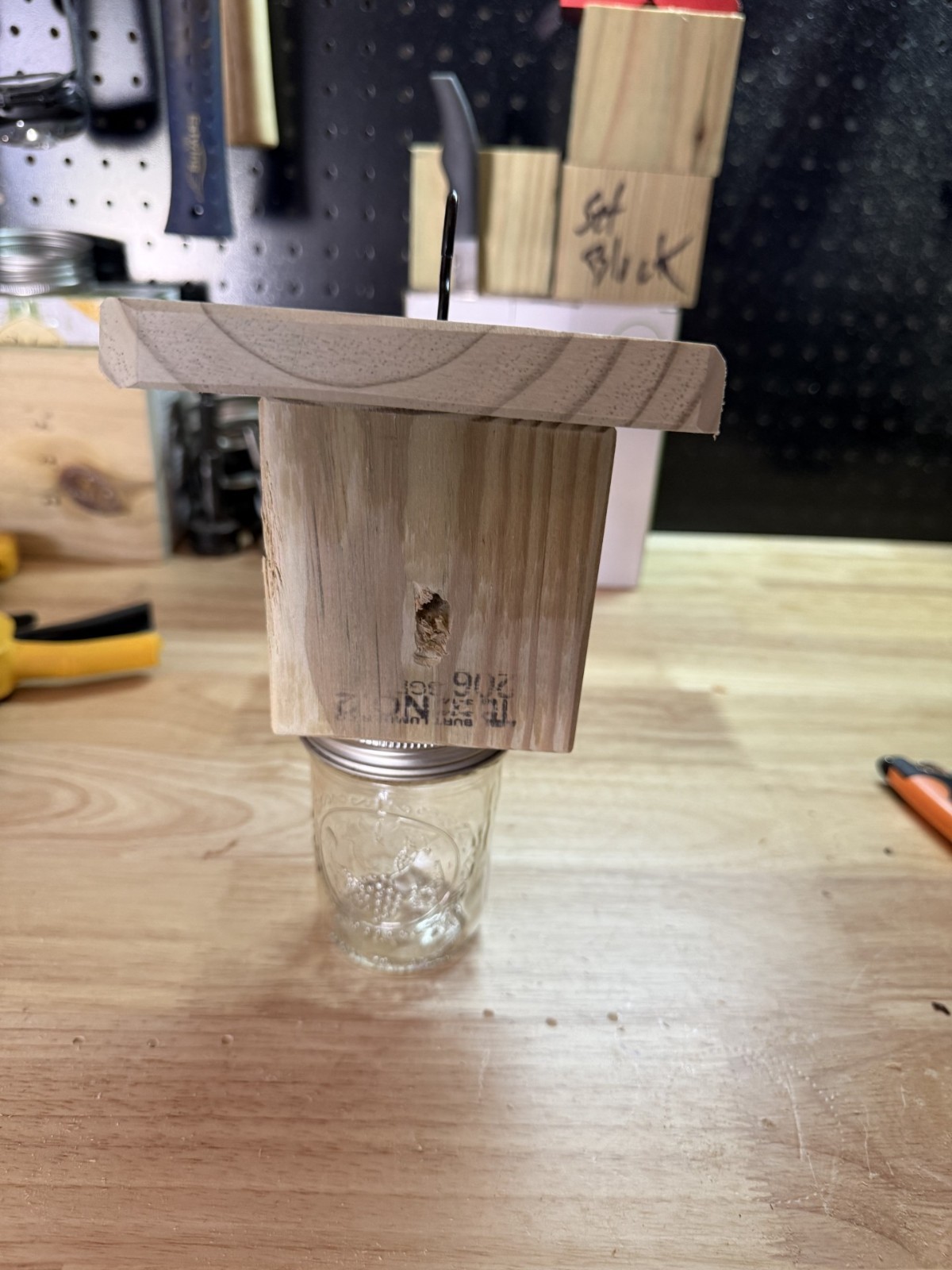 Handmade Soft Pine Carpenter Bee Trap w/ Jar & Hook – Works Great!