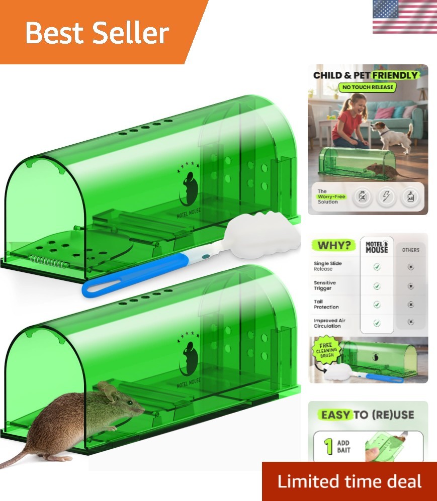 Child and Pet Safe 2-Pack Humane Live Mouse Traps – Cleaning Brush Included