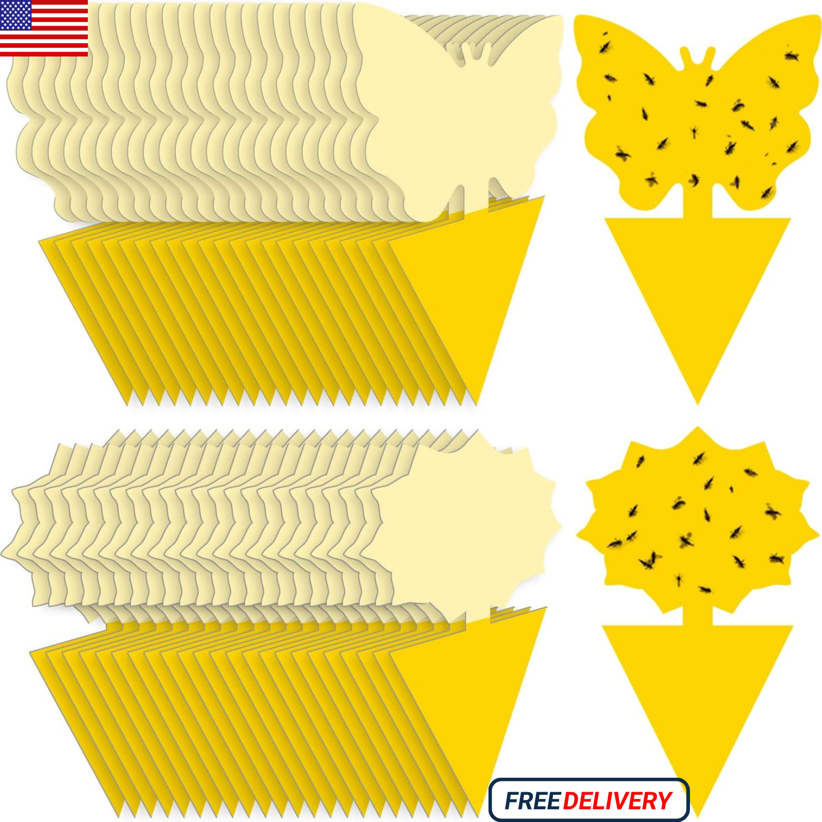 48PCS Sticky Fruit Fly Traps, Fungus Gnat Killer Trap use Indoor Outdoor