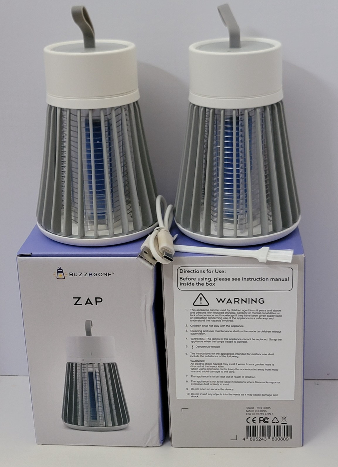 2 pk Buzz B Gone Zap Portable LED Light Bug Mosquito Zapper 360° Rechargeable!