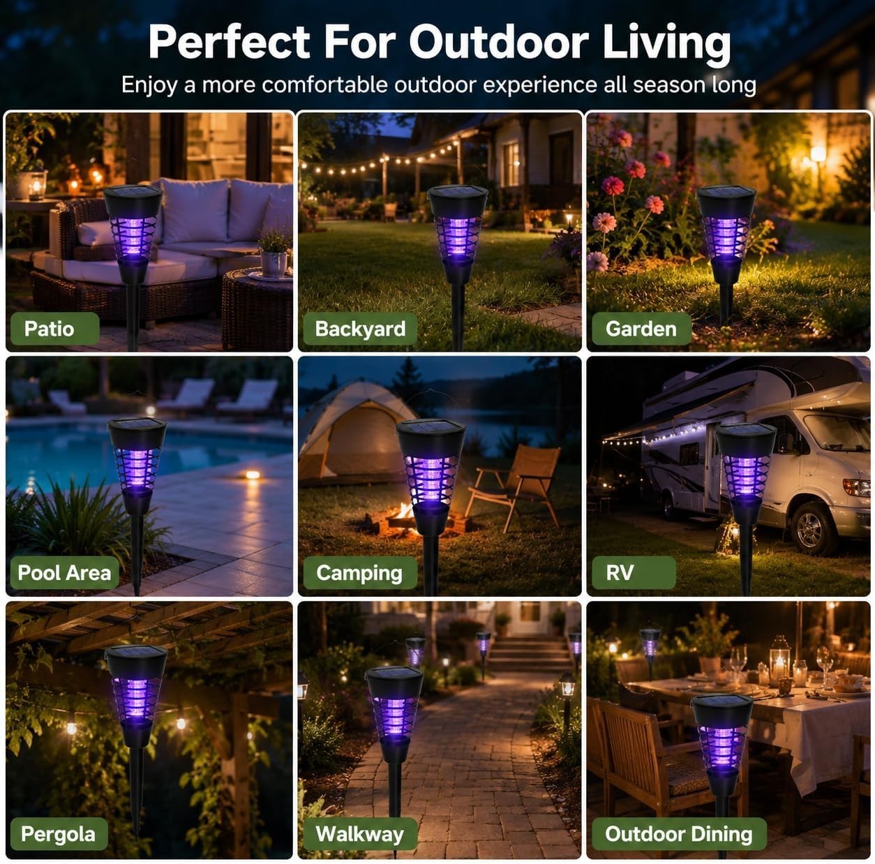 4 Pcs Solar Bug Zapper Waterproof Outdoor Mosquito Zapper Killer and Lighting Re
