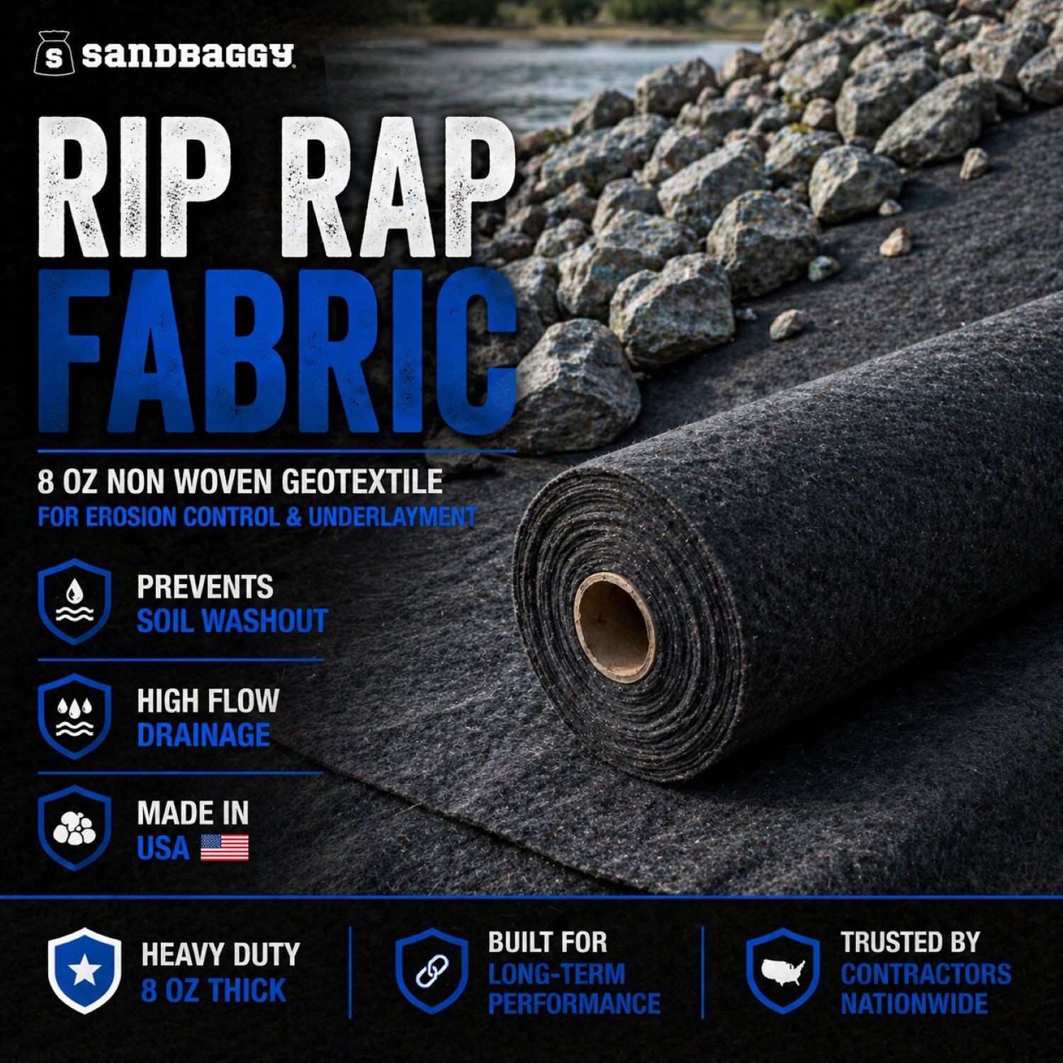 Rip Rap Fabric | Non-Woven Geotextile Filter Fabric (8 oz) – USA Made