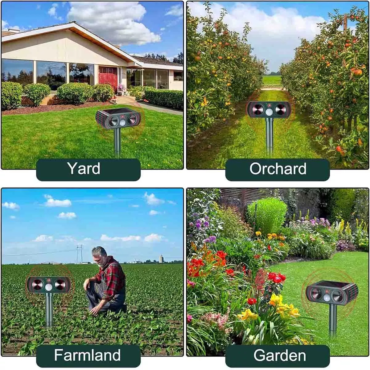 4 Pack Animal Repeller Ultrasonic Solar Power Outdoor Pest Cat Mice Deer Sensor