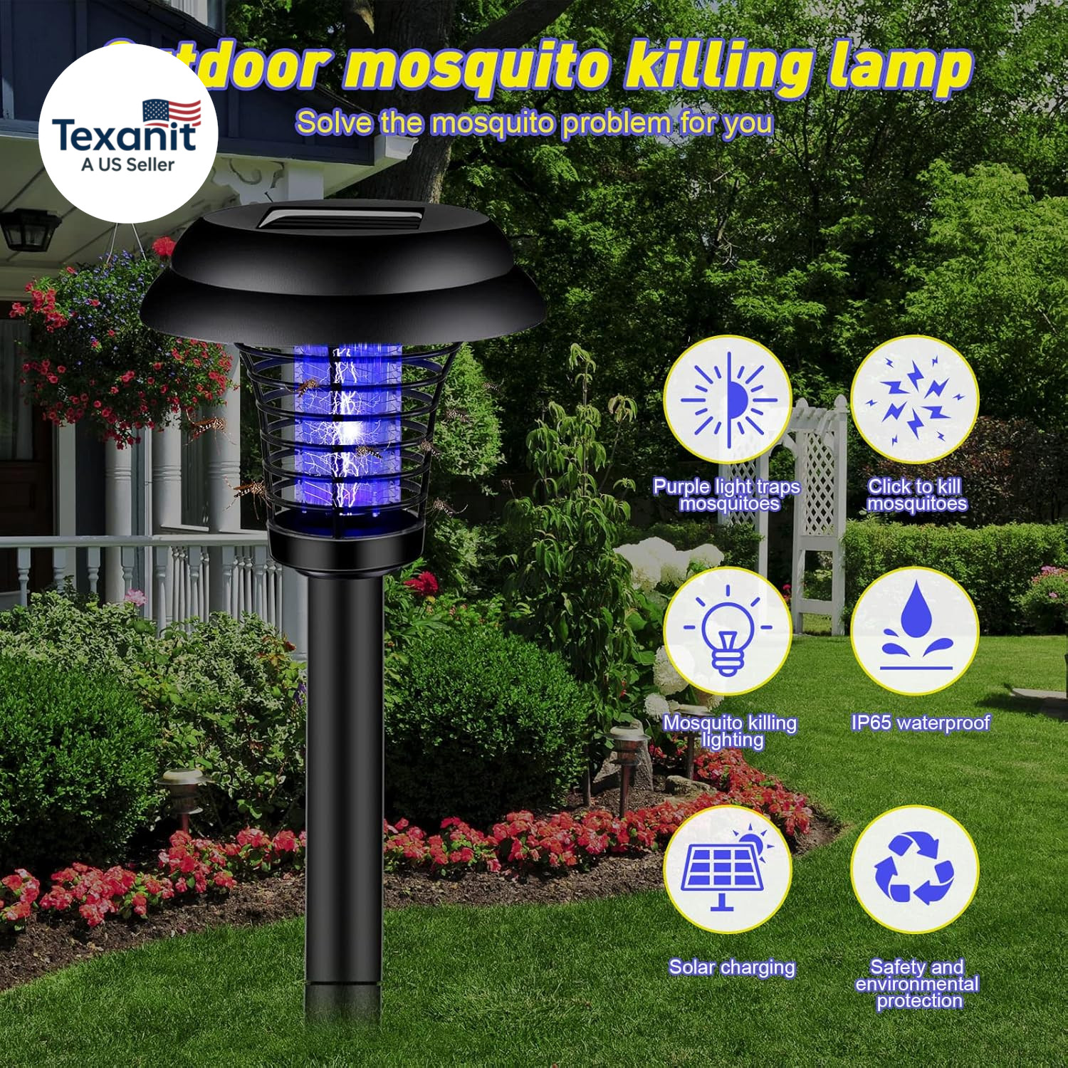 4 Pcs Solar Bug Zapper Waterproof Outdoor Mosquito Zapper Killer and Lighting Re