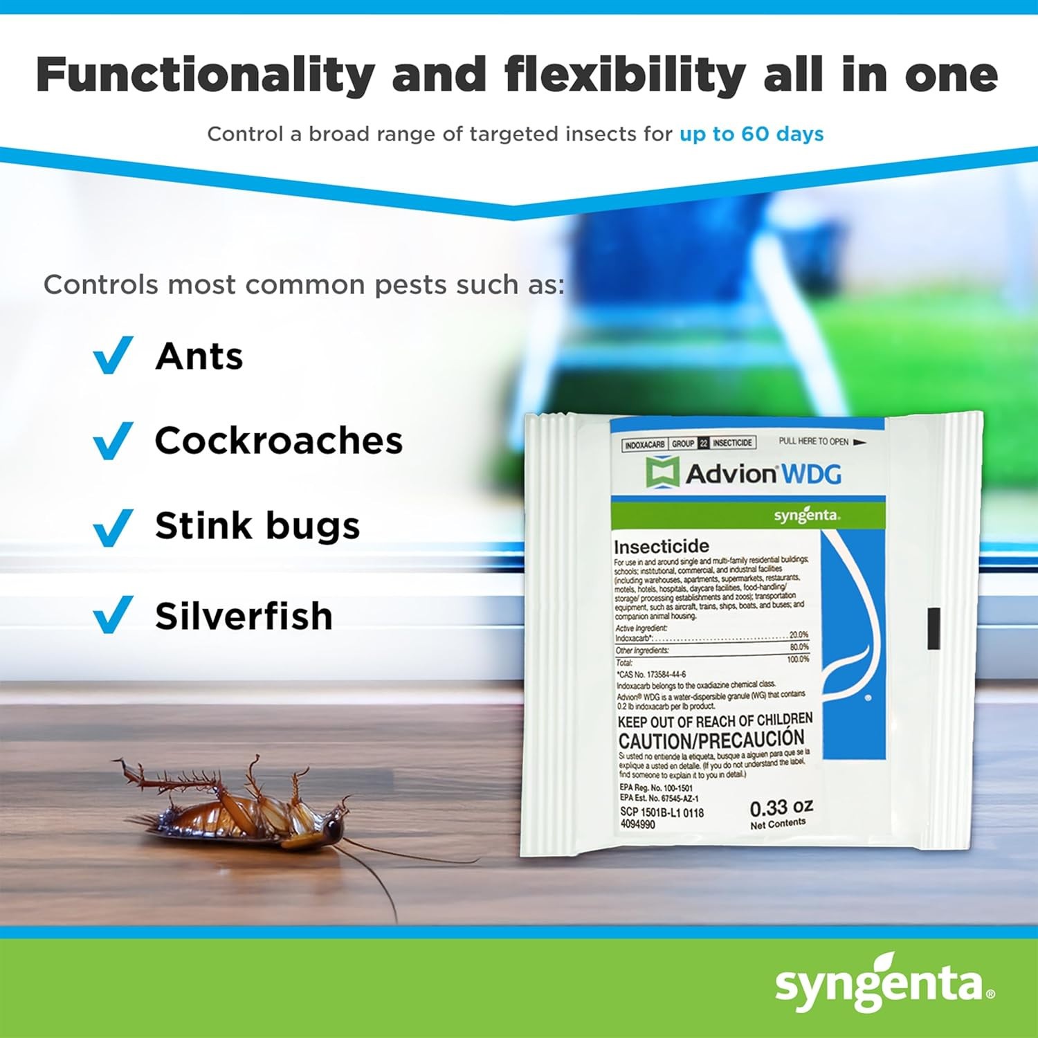 2 Packets Advion WDG Insecticide Insect Killer Ants Roaches flea Stink Bugs ETC