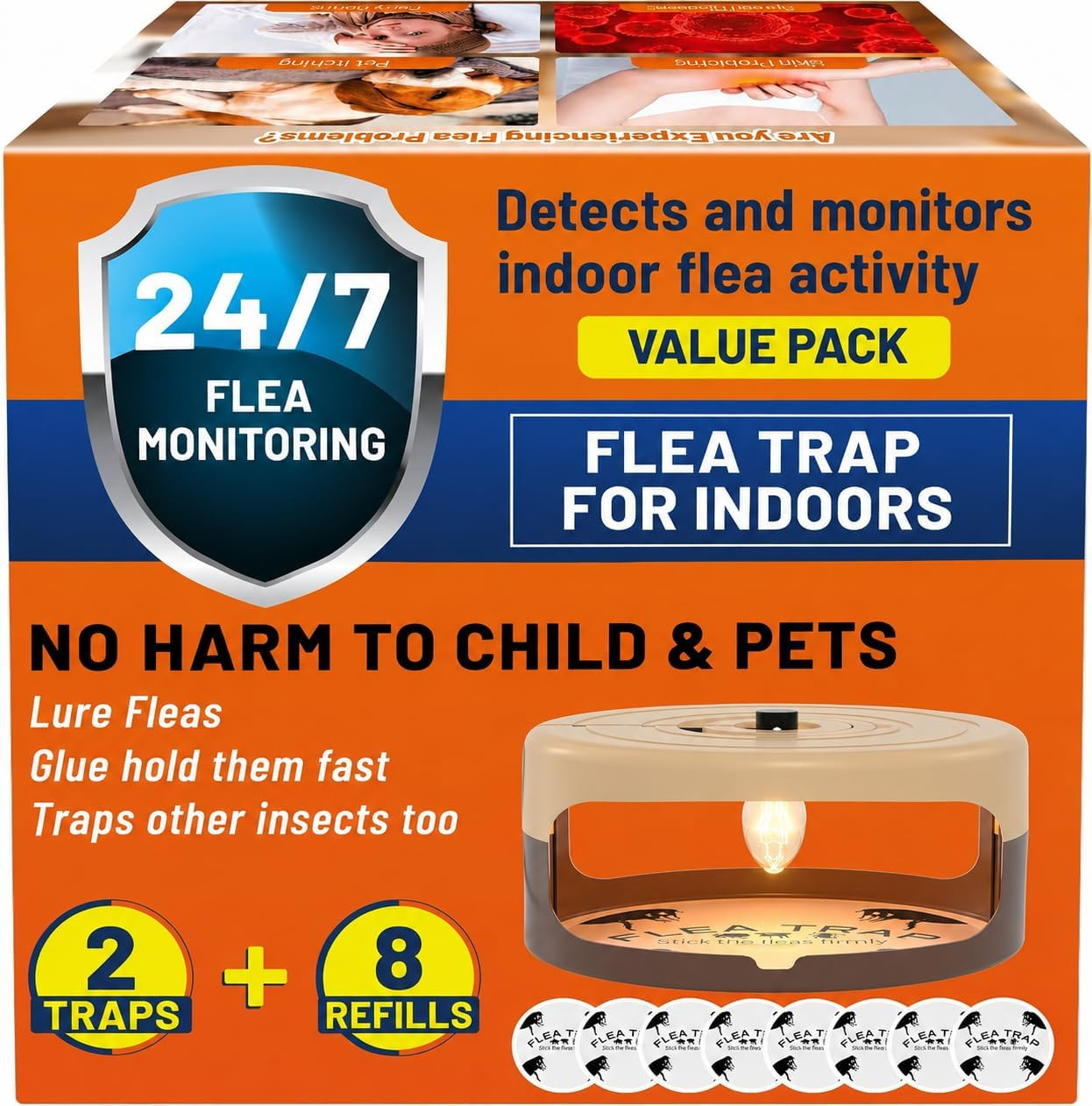 2 Pack Flea Traps for inside Your Home, Indoor Flea Light Trap with 8 Sticky Pad