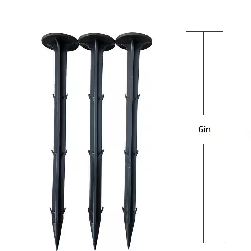 6 in. H Black Plastic Garden Stakes Landscape Staples Sturdy Weedmat Pins for We
