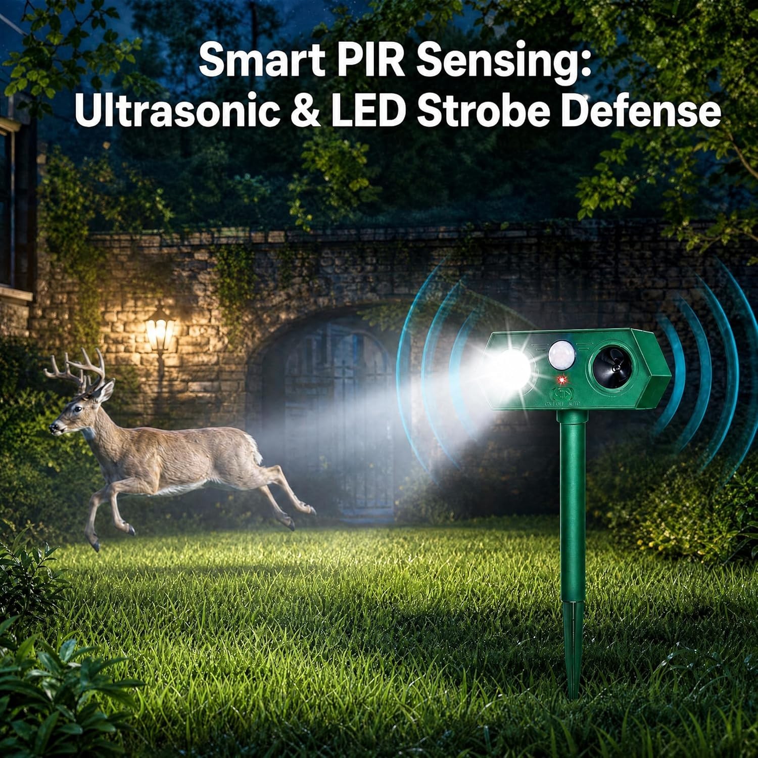 2026 Sonic Fortress Pro Deer Repellent Outdoor,Solar Ultrasonic Animal Repeller