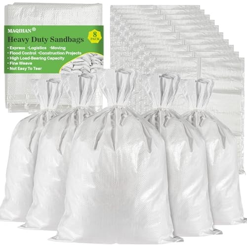Empty Sand Bags – 8PCS Woven Polypropylene Heavy Duty Tear Resistant Sandbags
