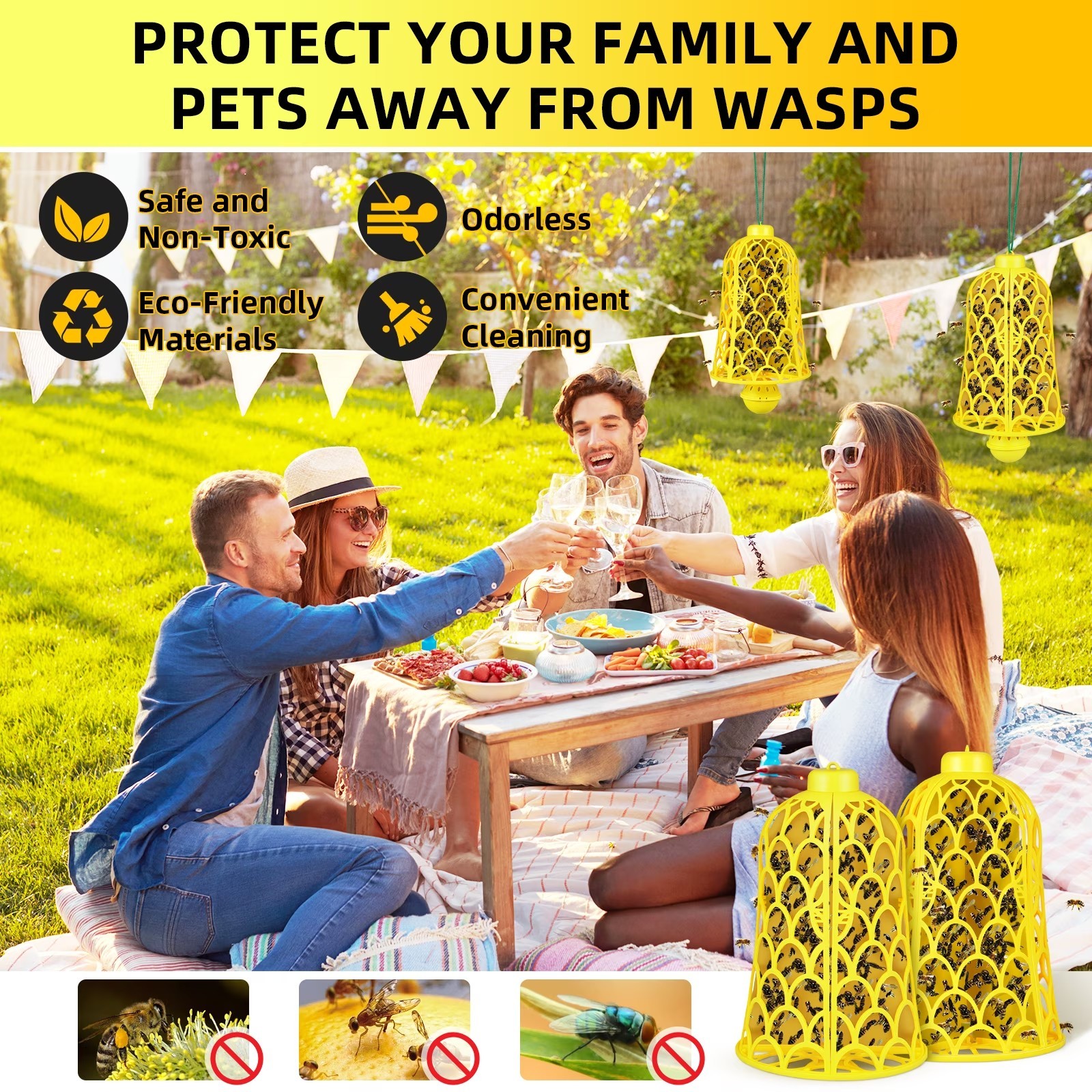 2 Pack Wasp Trap Bee Catcher Hanging Carpenter Bee Traps Non-Toxic Reusable