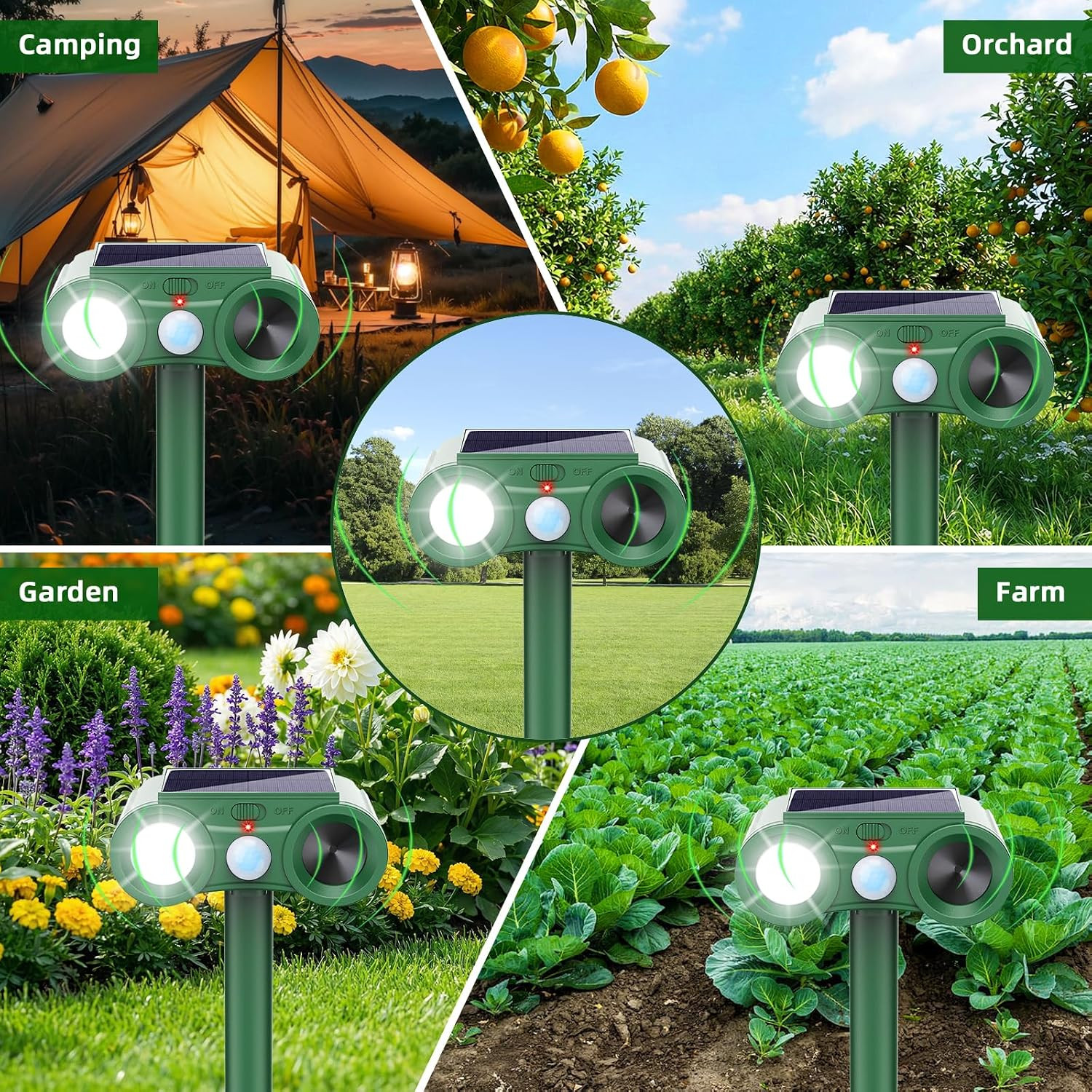 2026 Solar Ultrasonic Animal Repellent Outdoor 4 Pack Deer Squirrel Deterrent wi