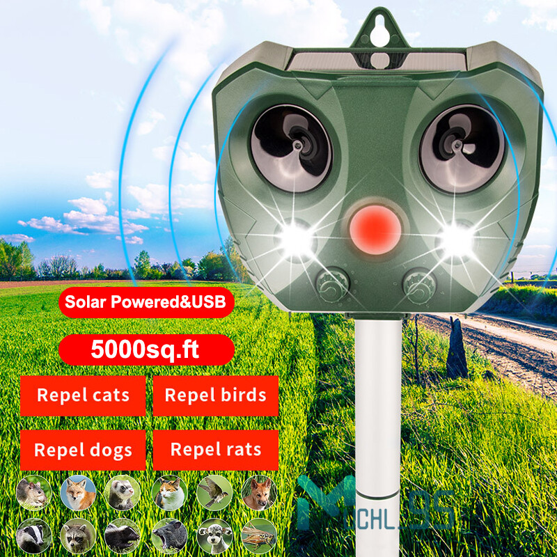 1/2PCS Solar Power Ultrasonic Animal Repeller Pest Repellent Deer Raccoon Garden