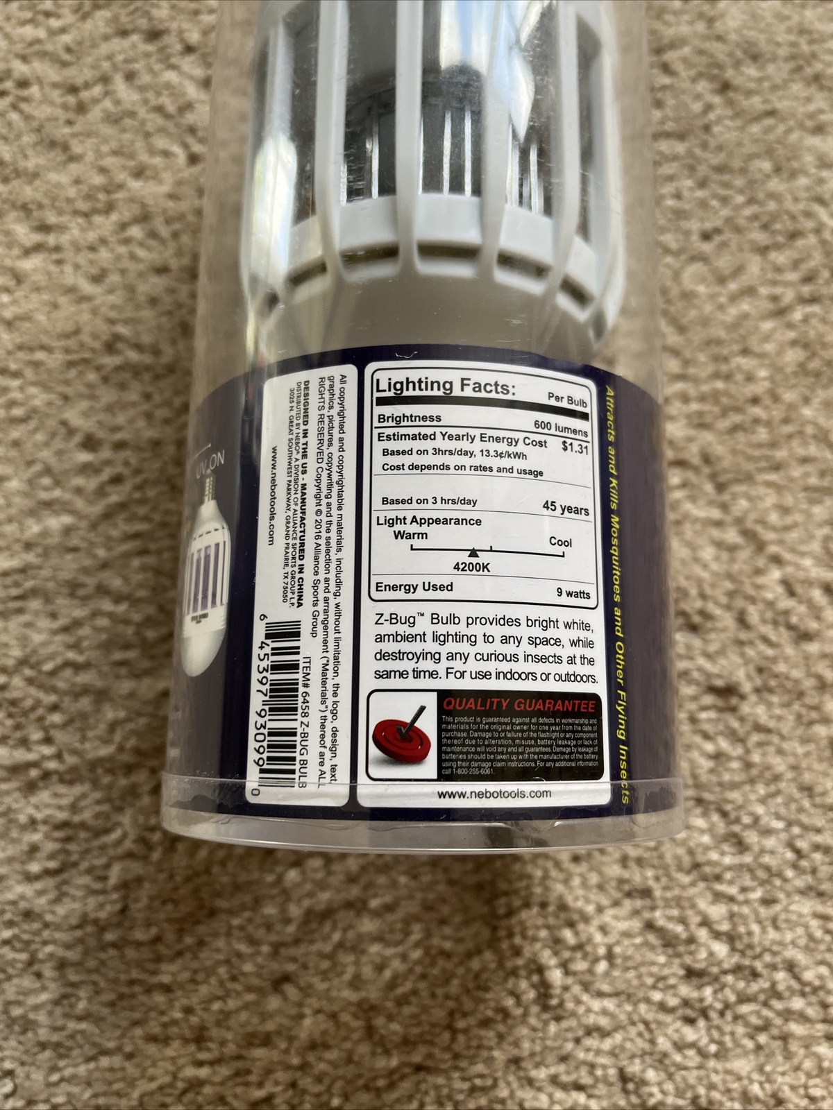 NEW NEBO Z Bug Bulb 2-In-1 UV Mosquito Zapper & 60w 600 Lumen LED Lightbulb 6458