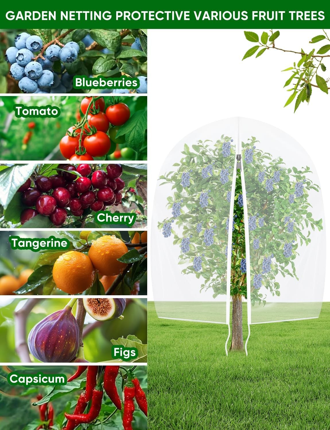 4Pcs Fruit Tree Netting – 4x5FT Zipper Mesh Bags for Birds, Cicadas, Insects