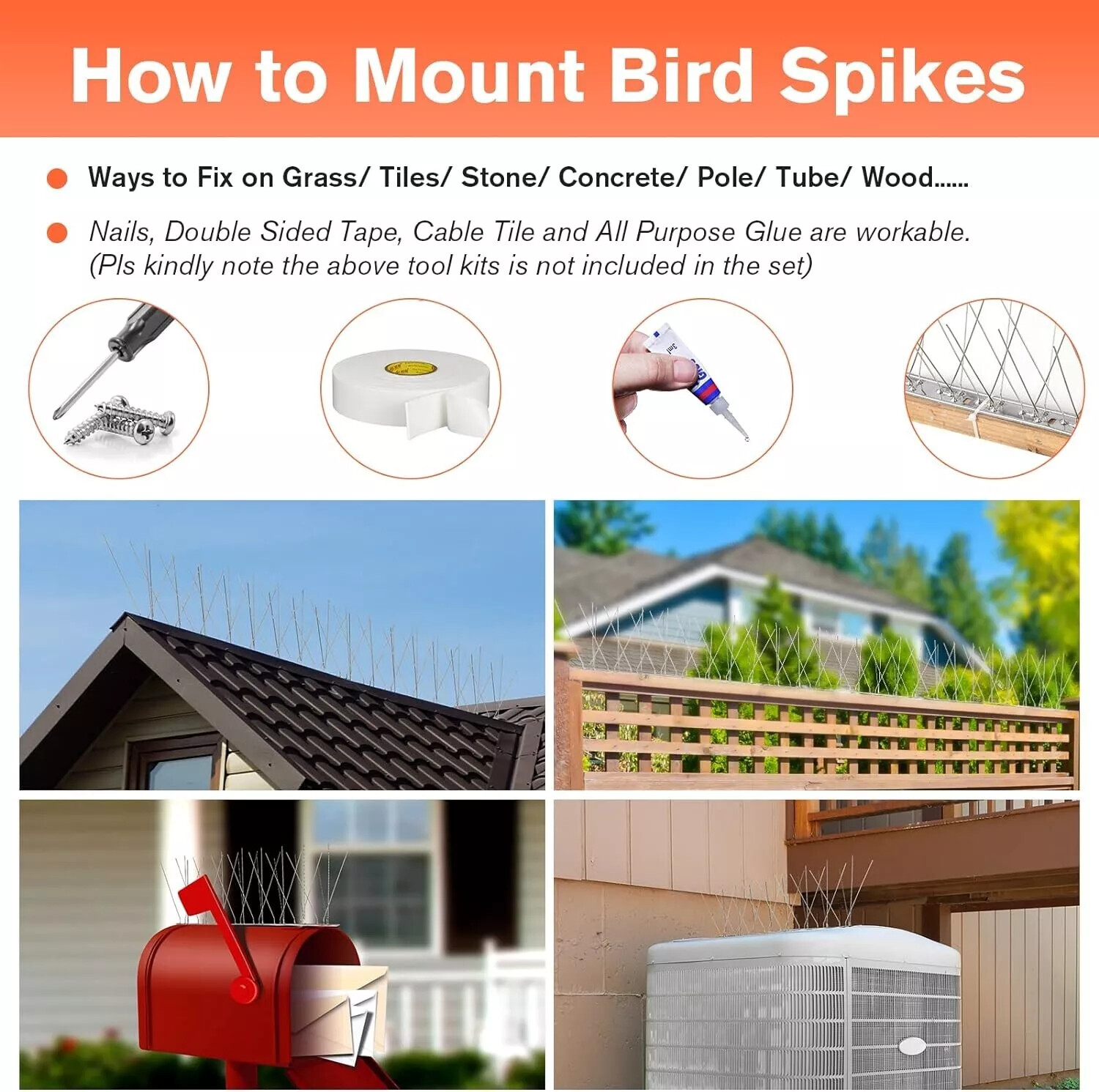1/2/4PCS Bird Spikes for Pigeons Small Birds Anti Bird Spikes Easy to Install
