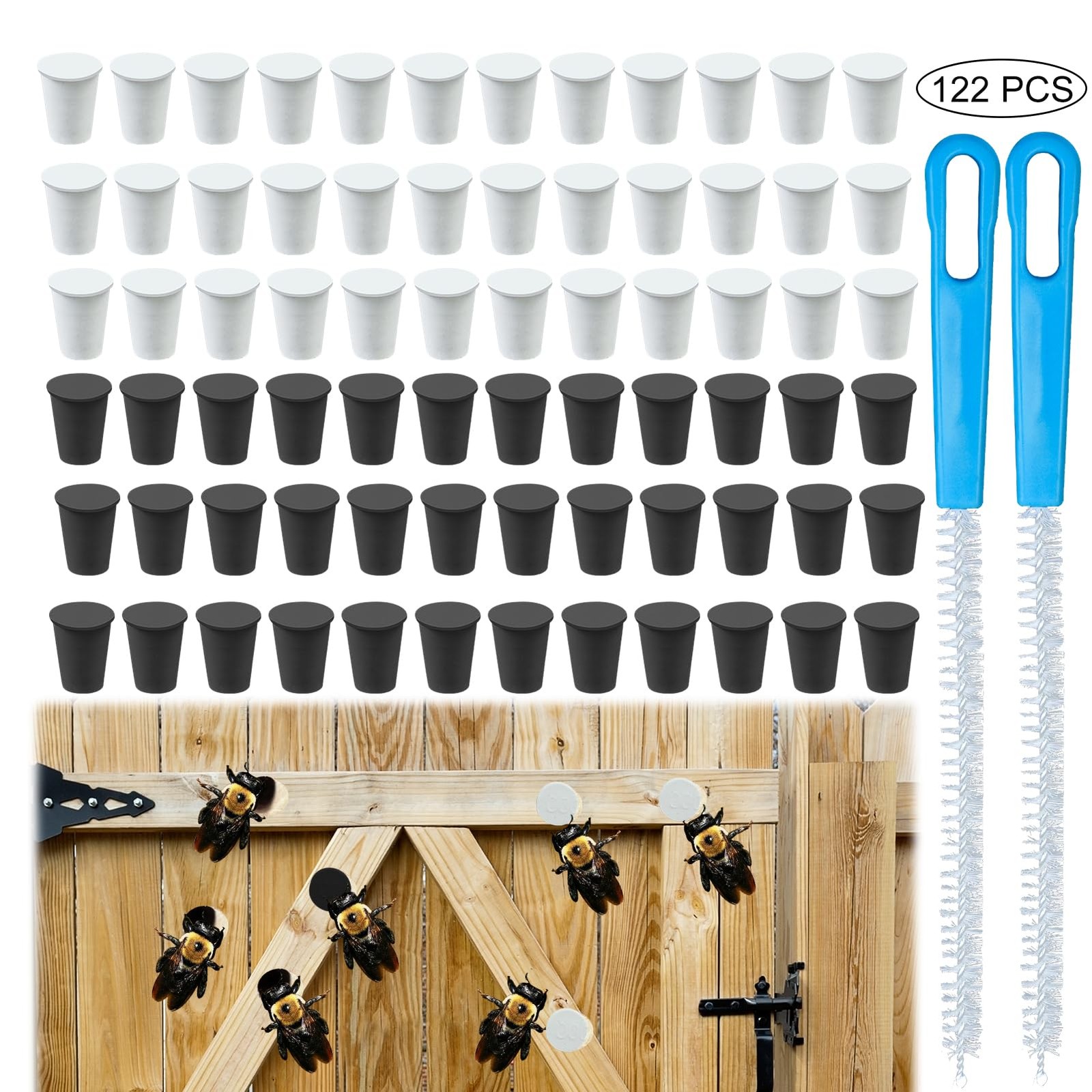 Mofuiry 122 pcs Rubber Carpenter Bee Corks, Black White Bee Holes Repair Kit …