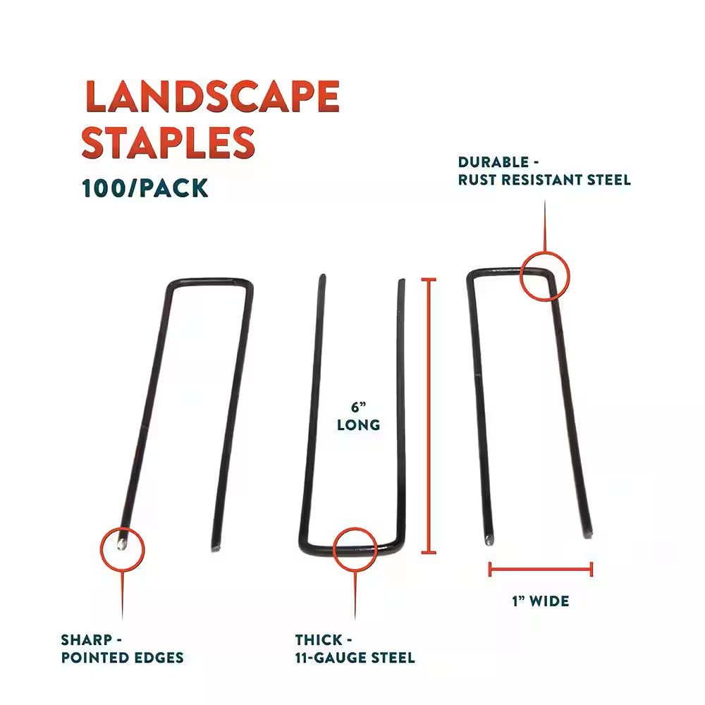 6 In. Heavy Duty Steel Garden Staples for Weed Barrier Landscape Fabric, Irrigat