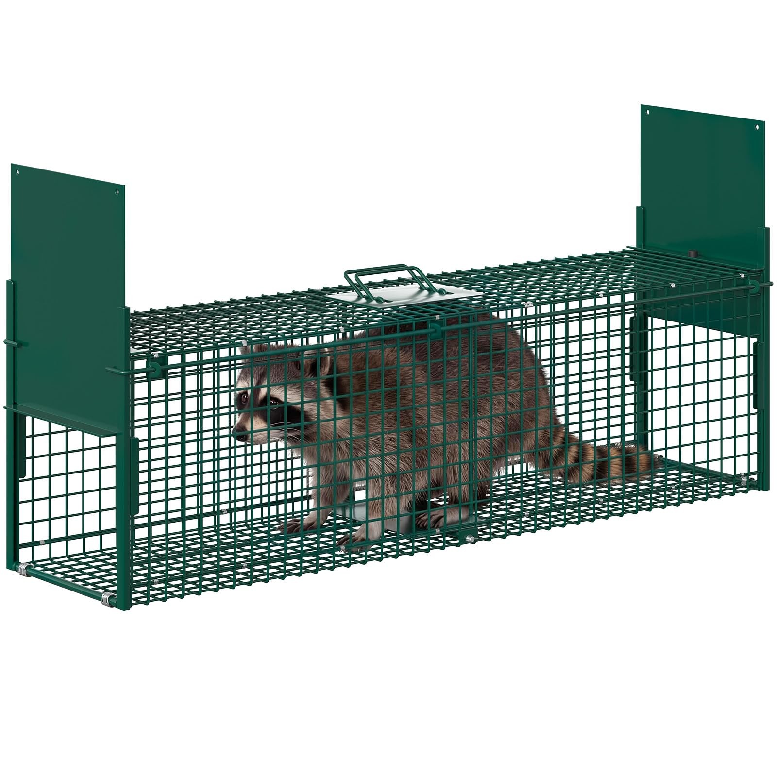 39in Humane Live Animal Trap Cage 2 Door Collapsible Steel Catch Cage w/ Handle