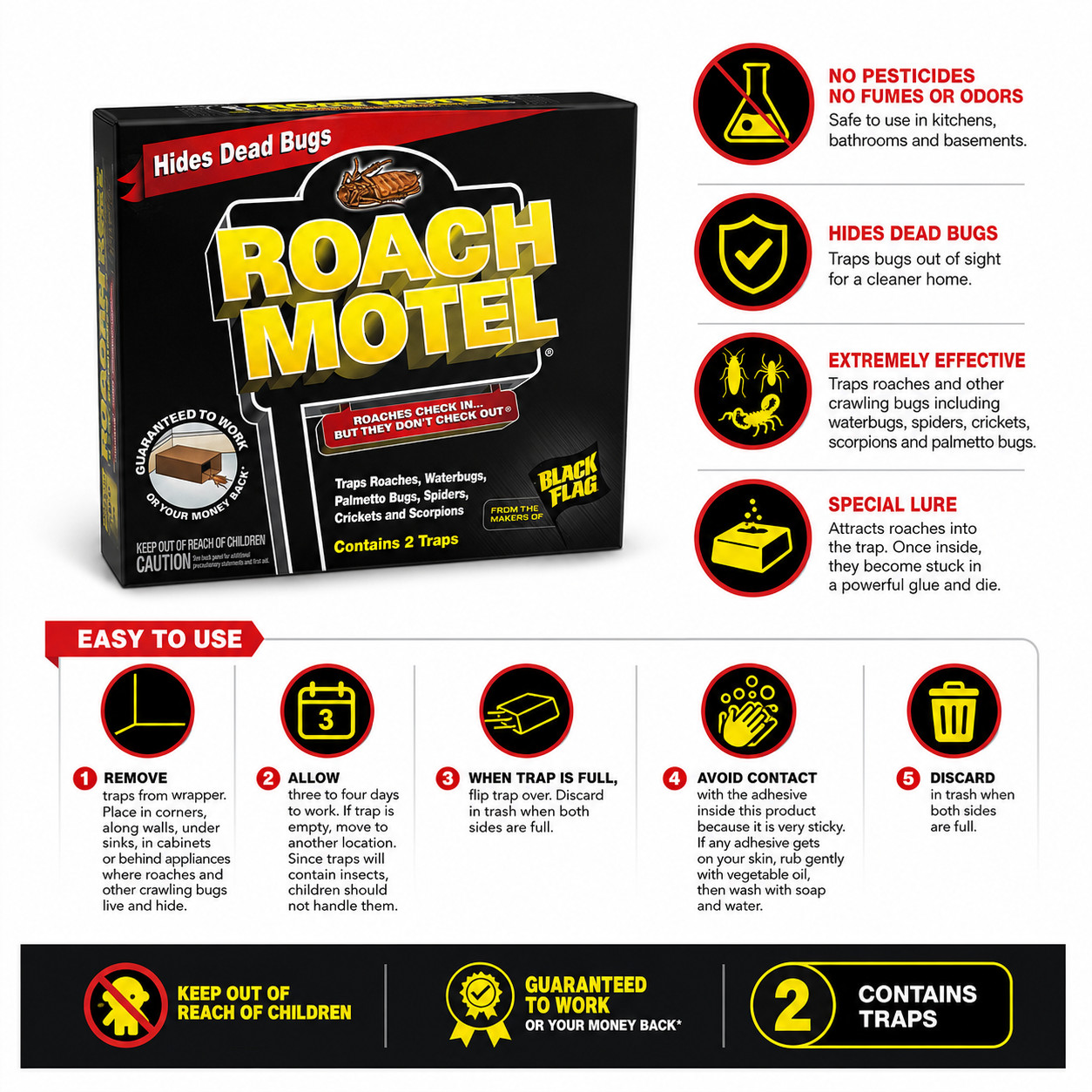 Black Flag Roach Motel Roach Traps 2 Count x 2 Packs Cockroach Waterbug
