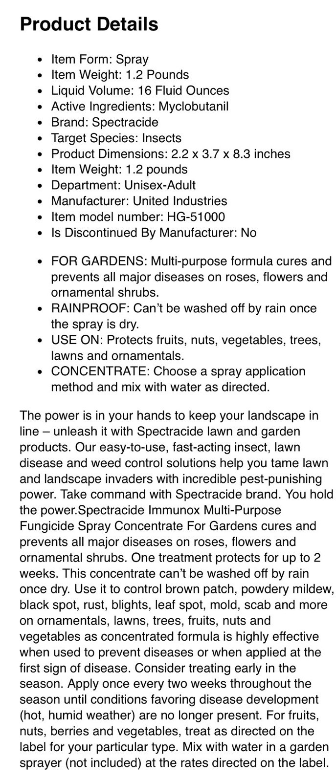 Spectracide Immunox Multi-Purpose Fungicide Spray Concentrate For Gardens
