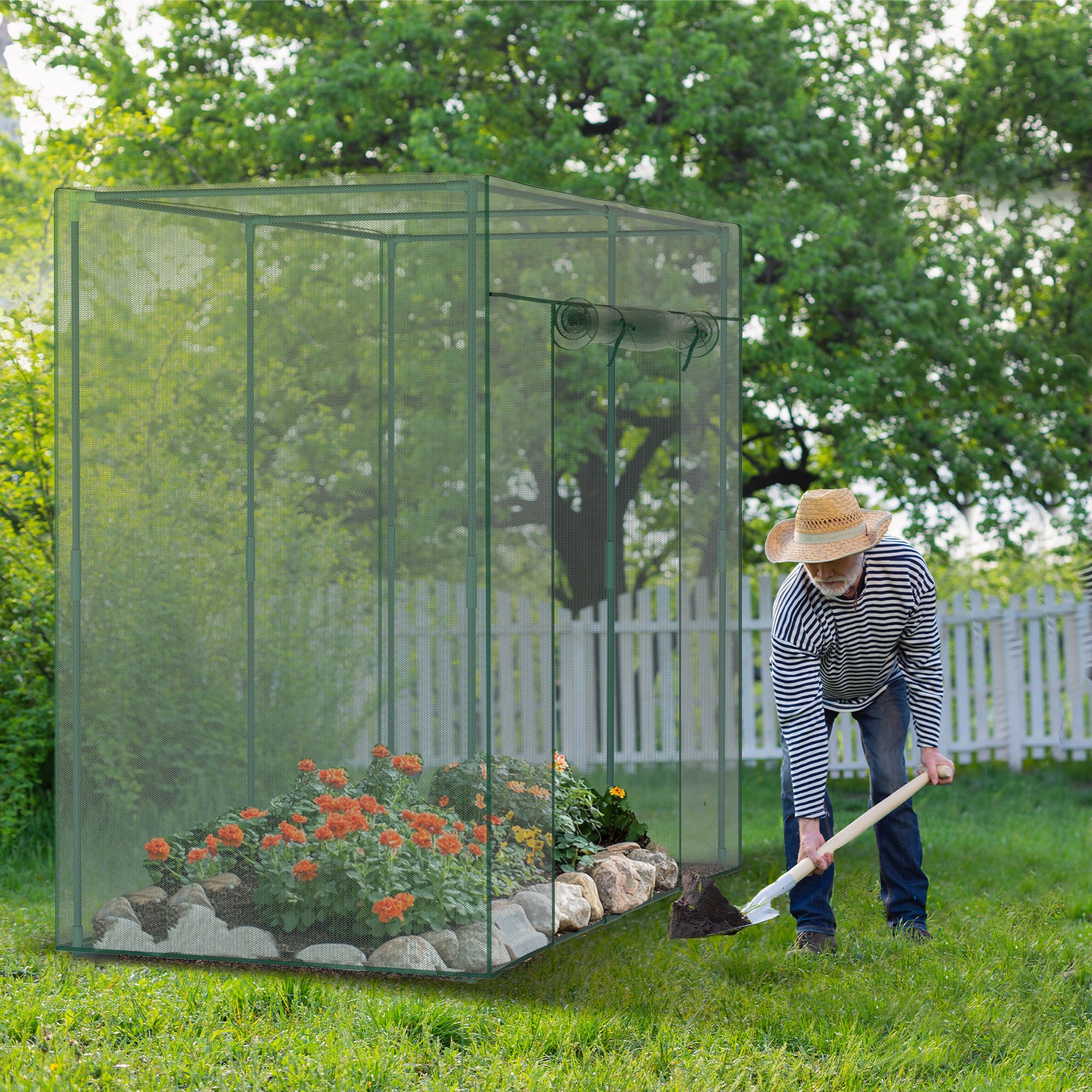 12x4x6FT Walk-in Mesh Crop Cage Plant Cover Protection Tent For Vegetable
