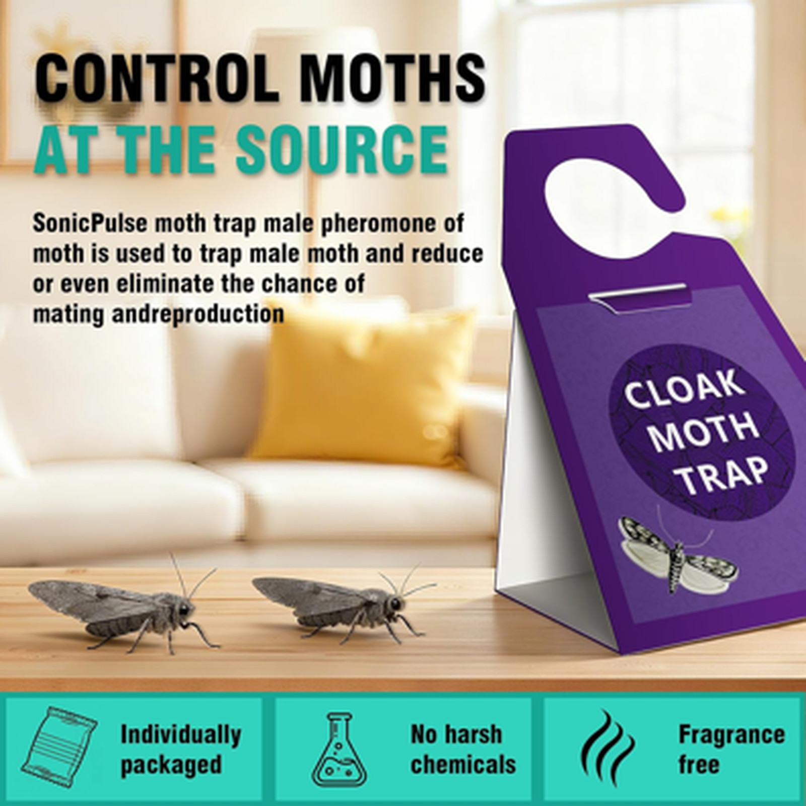 Clothes Moth Traps 6 Pack Extra Strength Sticky Glue Pheromone No Toxic Odorless
