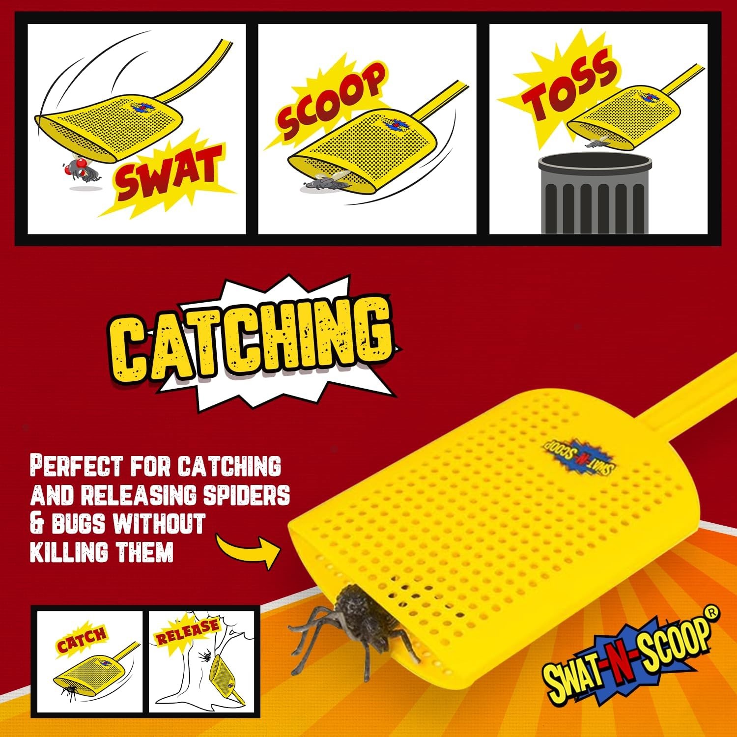 Heavy Duty Fly Swatter and Spider Catcher and Release, Insect Fly Catchers