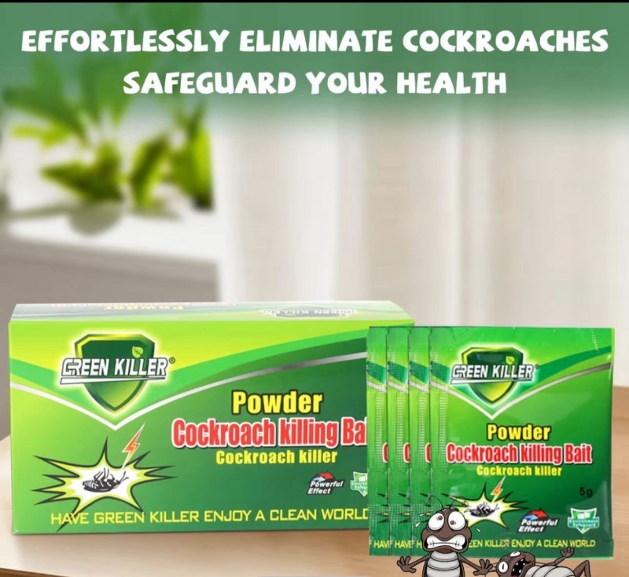 Green Killer Cockroach Killing Powder Bait, Kill Control Method, 5 g 10 pcs