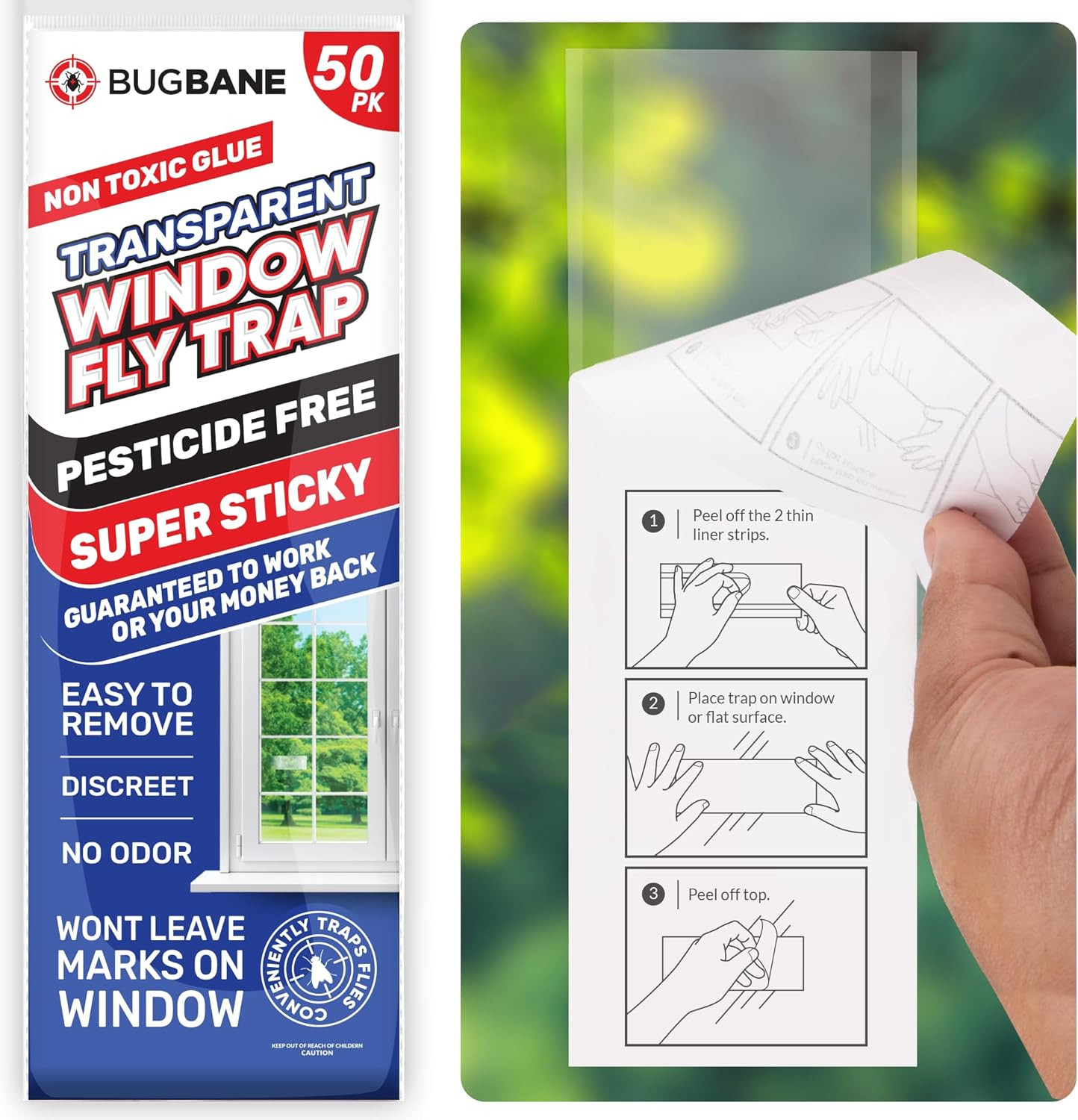 50 Pack Window Fly Traps Sticky Non-Toxic Clear Fly Paper Indoor for Home&office