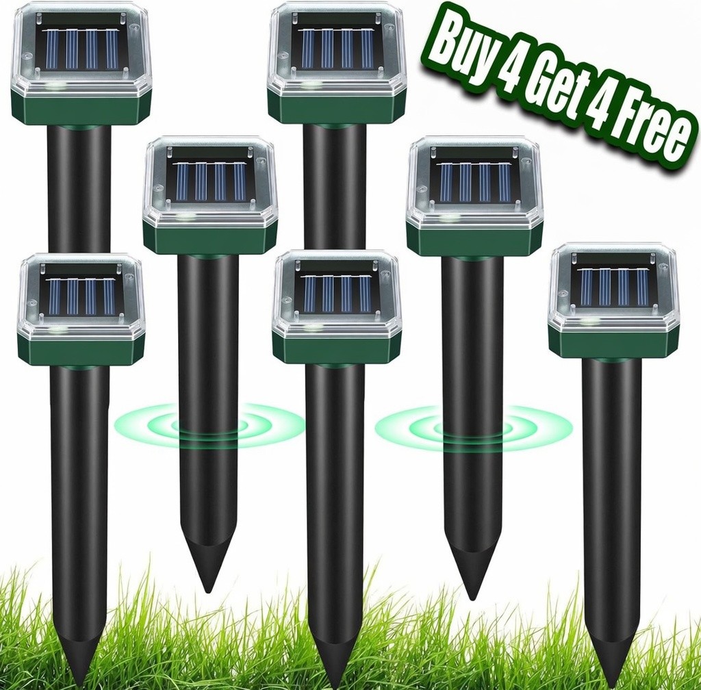 8 pack Solar Power Ultrasonic Repellent Mice Gopher Mole Pest Snake Repeller