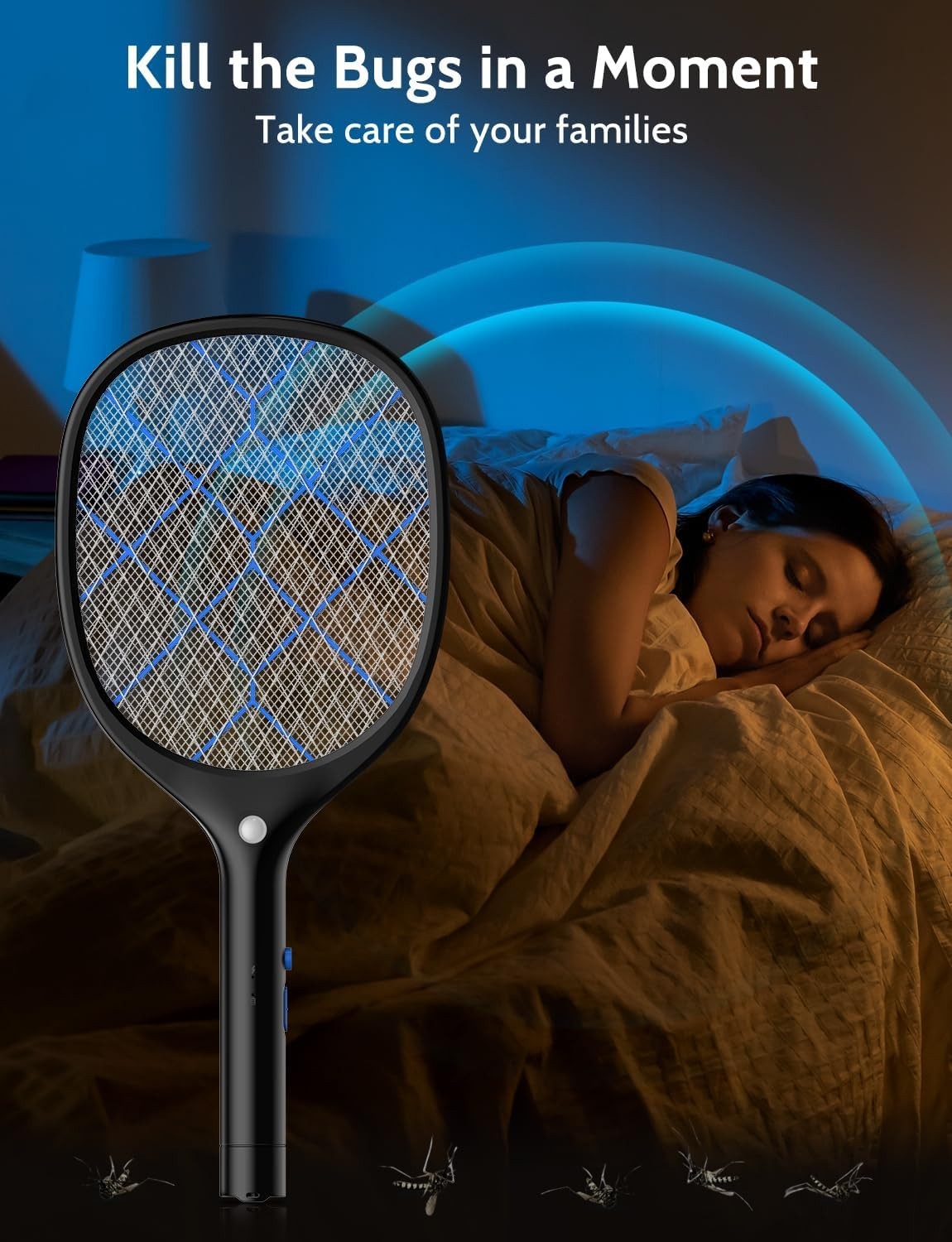 Electric Fly Swatter Bug Zapper Racket 4000V Rechargeable Mosquito Killer wit…