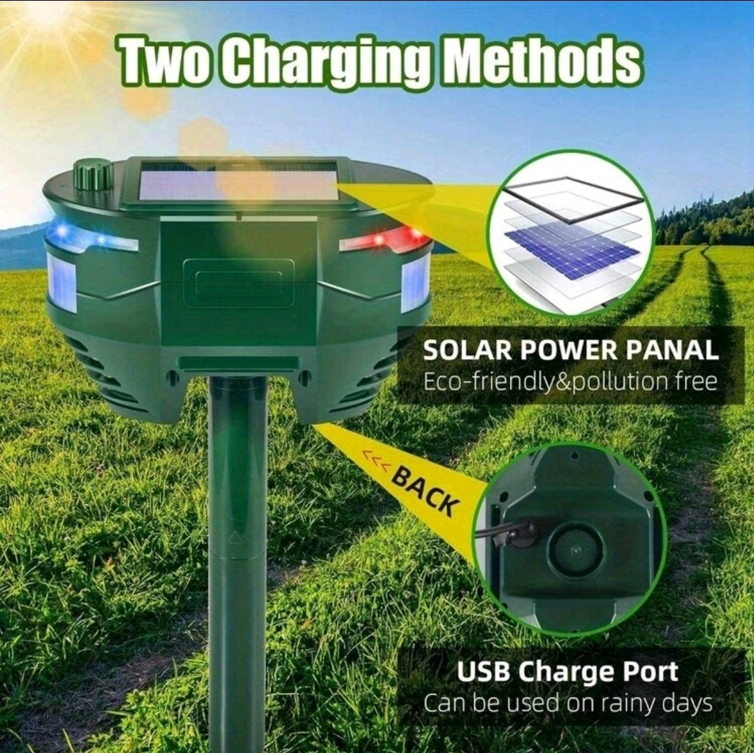 1 PCS Solar Powered Ultrasonic Animal Repellent Motion Sensor With 4 Adjustable
