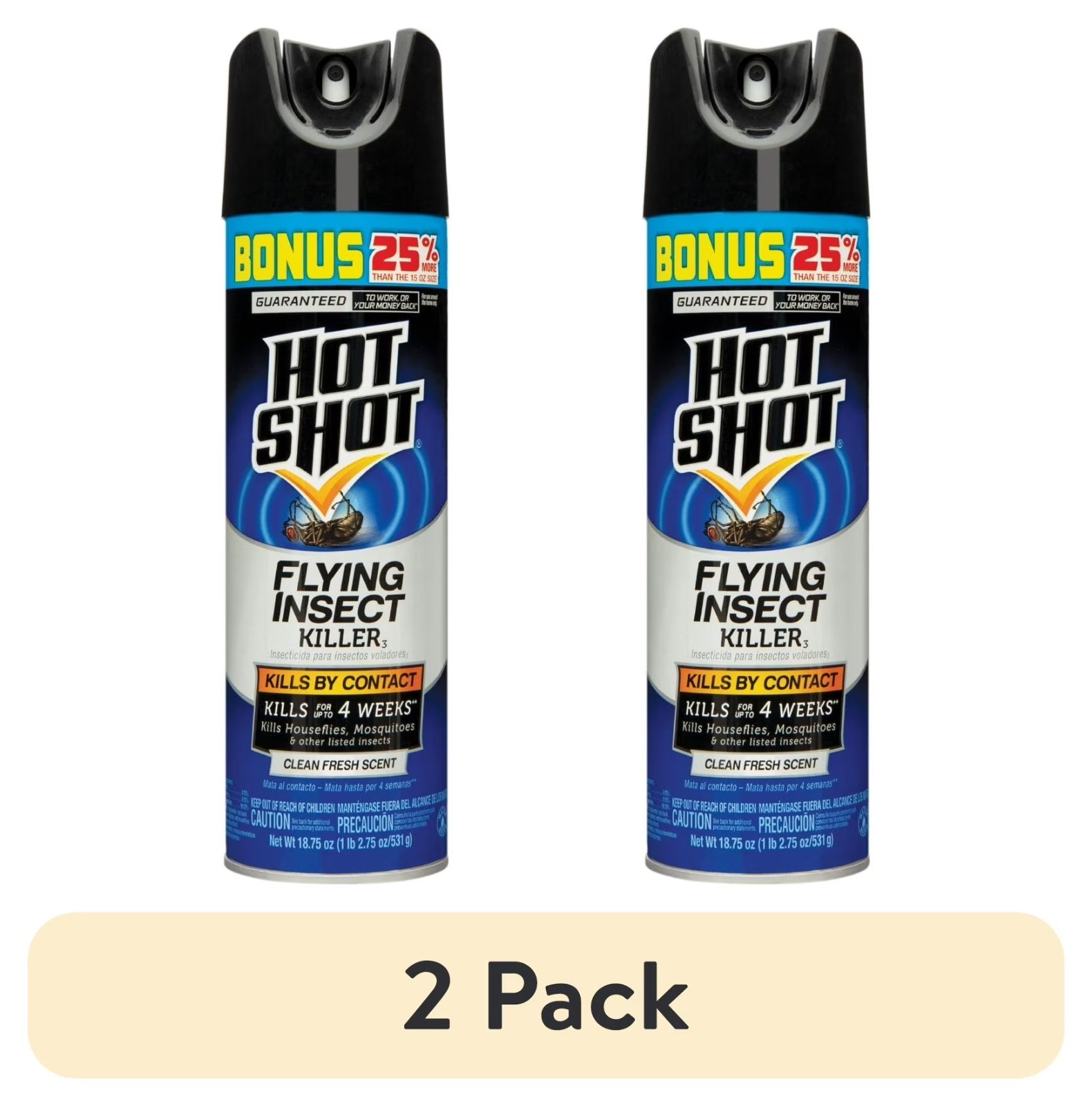 2 pack Hot Shot Flying Insect Killer Aerosol Spray, Clean Fresh Scent, 18.75 OZ