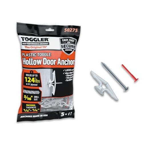 Toggle TA Hollow Door Anchors, Polypropylene Heavy Duty, Fits 5 Pack w/ Screws