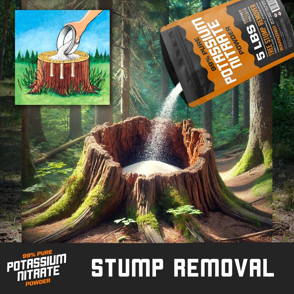 Premium Tree Stump Remover -5lb Prilled- Professional Grade – Resealable Pouch-