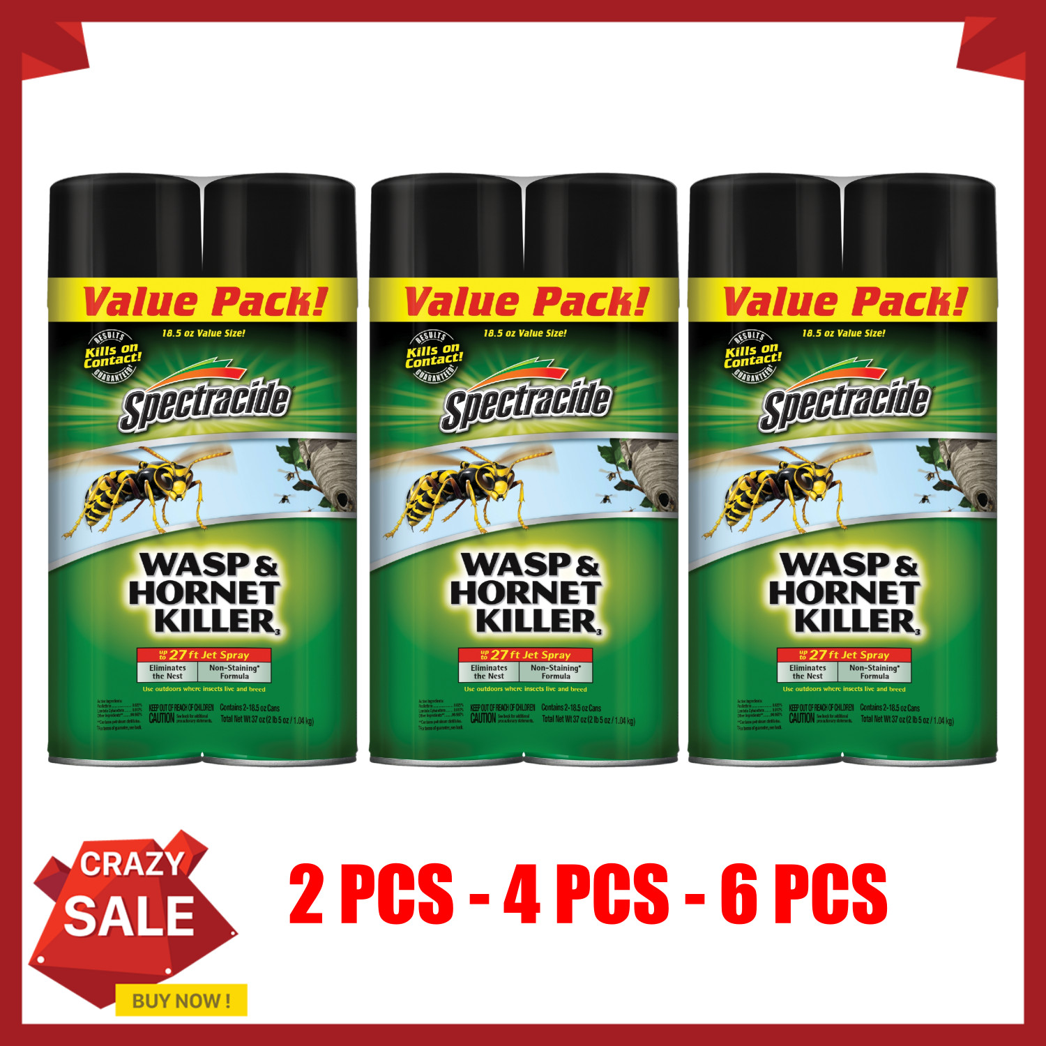 6 Pack Spectracide Wasp and Hornet Killer, 18.5 oz