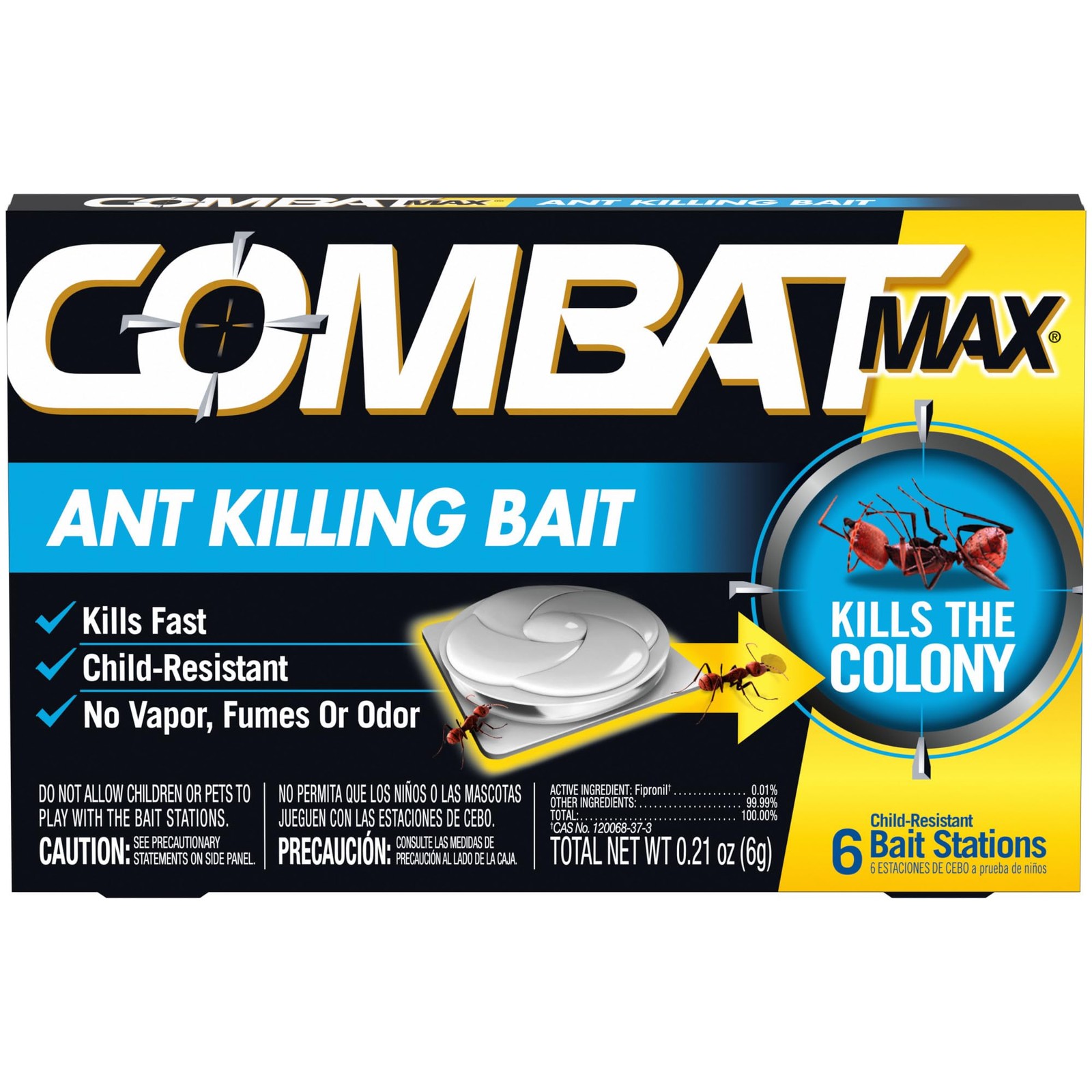 Combat Max Ant Killing Bait Stations, Indoor and 6 Count (Pack of 1), Black