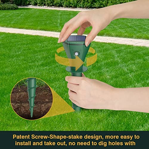 2026 Upgraded Solar Pest Repeller Stakes, Outdoor Ultrasonic Mole 4-Pack