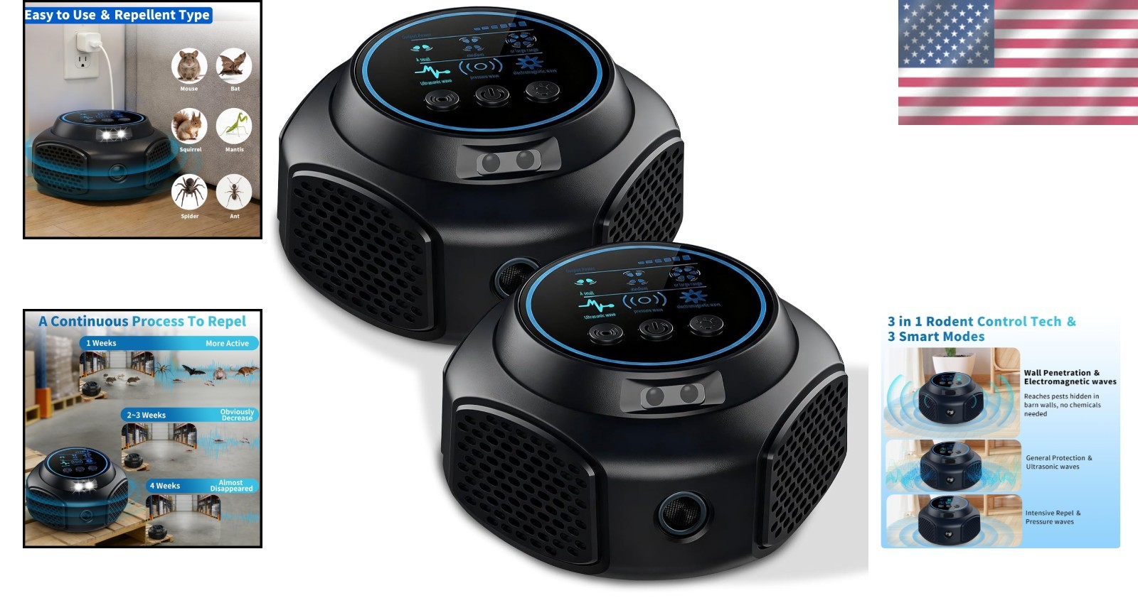 3 Smart Modes Ultrasonic Pest Repeller: Effective Insect & Rodent Control
