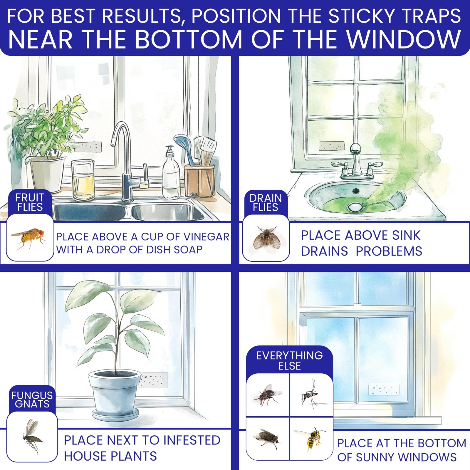 50 Window Fly Traps Sticky Non-Toxic Clear Fly Paper Indoor for Home. No Mess…