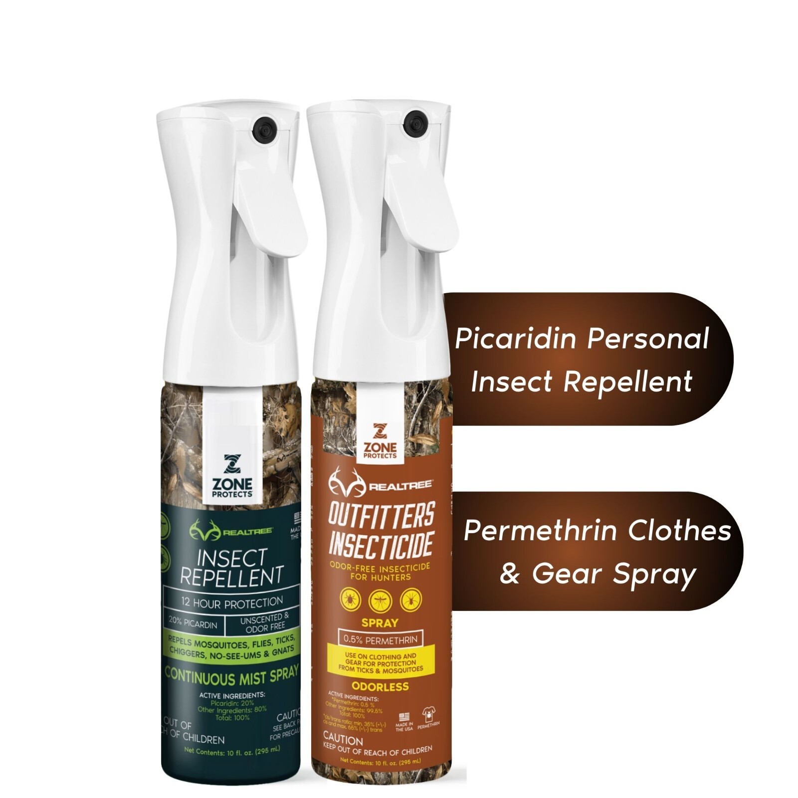 Zone Realtree Complete Insect Control; Picaridin Repellent + Permethrin Sprays