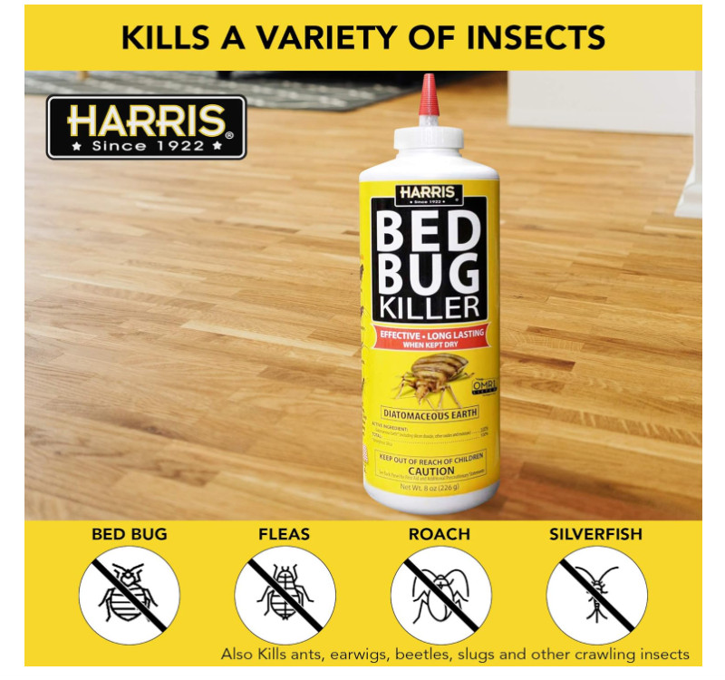 Harris HDE-8 Bed Bug Powder Diatomaceous Earth, 8oz, Yellow Pack of 5